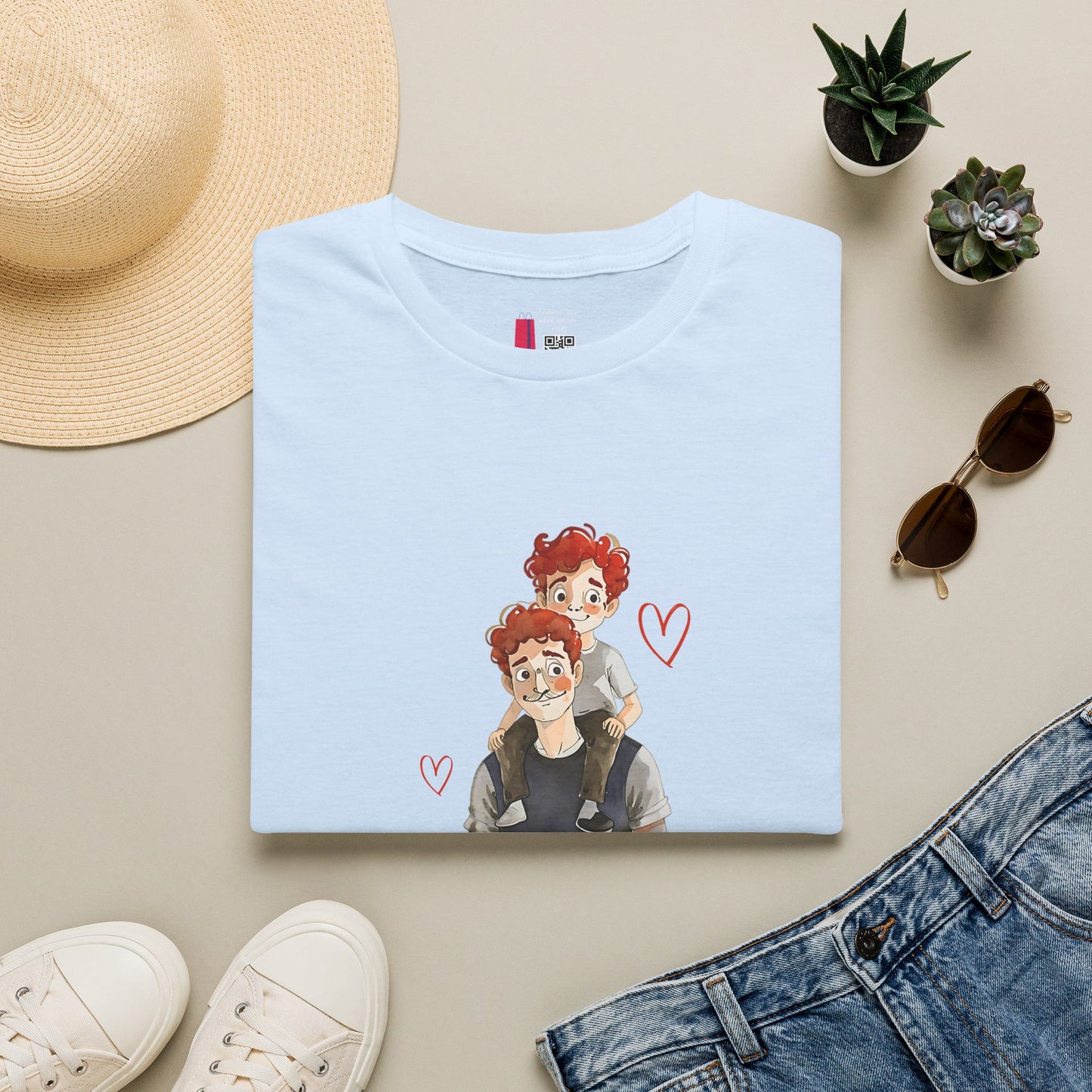 Dad and Son Cartoon Portrait T-Shirt — Cute Father’s Day Gift