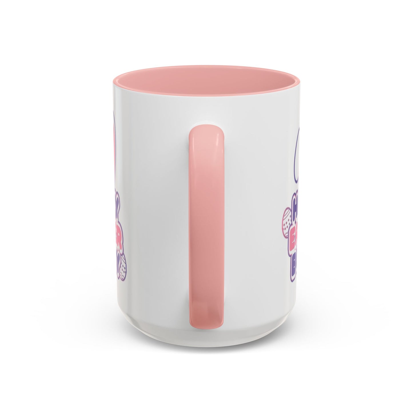 Happy Easter Bunny Accent Coffee Mug — Pink Interior 11/15oz, Cute Holiday Gift