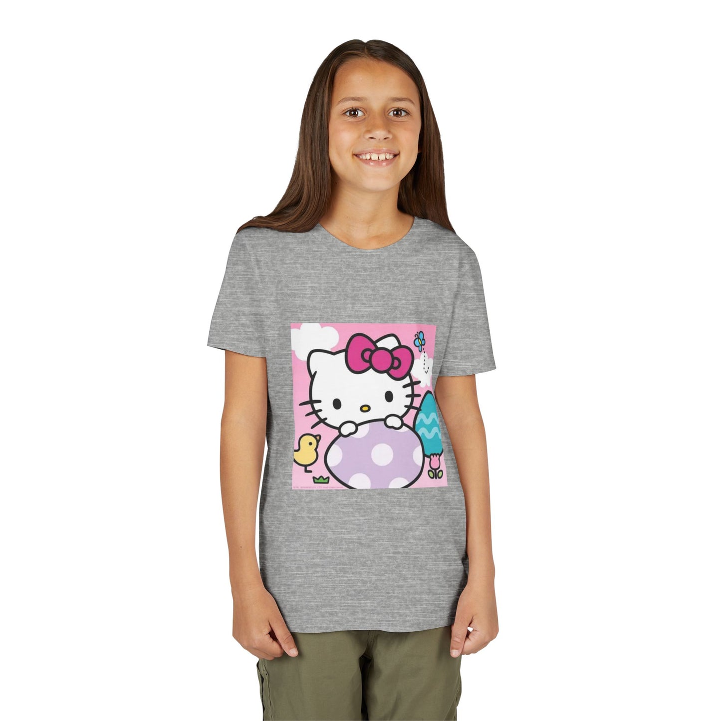Hello Kitty Easter Youth Tee — Cute Bunny & Eggs Spring Shirt