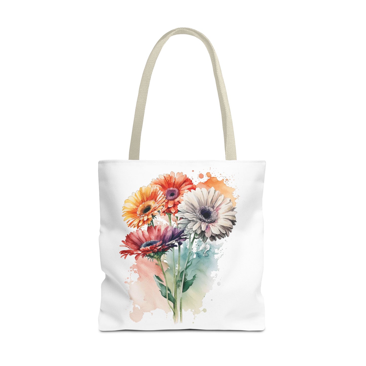 Floral Watercolor Tote Bag — Colorful Gerbera Bouquet All-Over Print