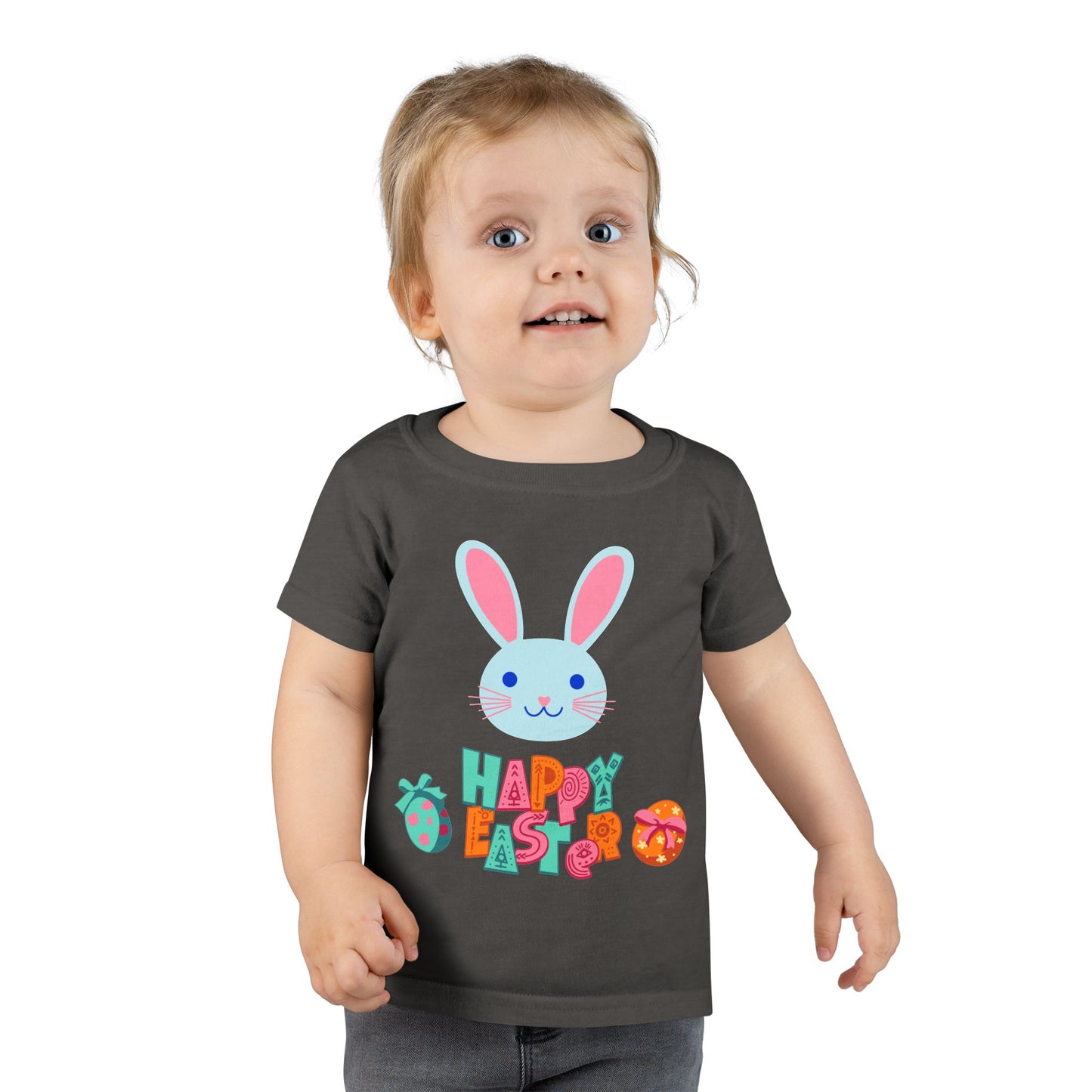 Easter Bunny Toddler T-Shirt - "Happy Easter" Colorful Egg Design