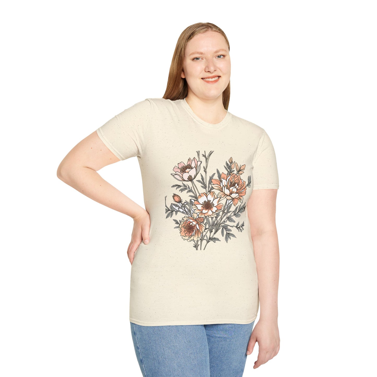 Floral Bouquet Tee - Vintage Peach Botanical T-Shirt