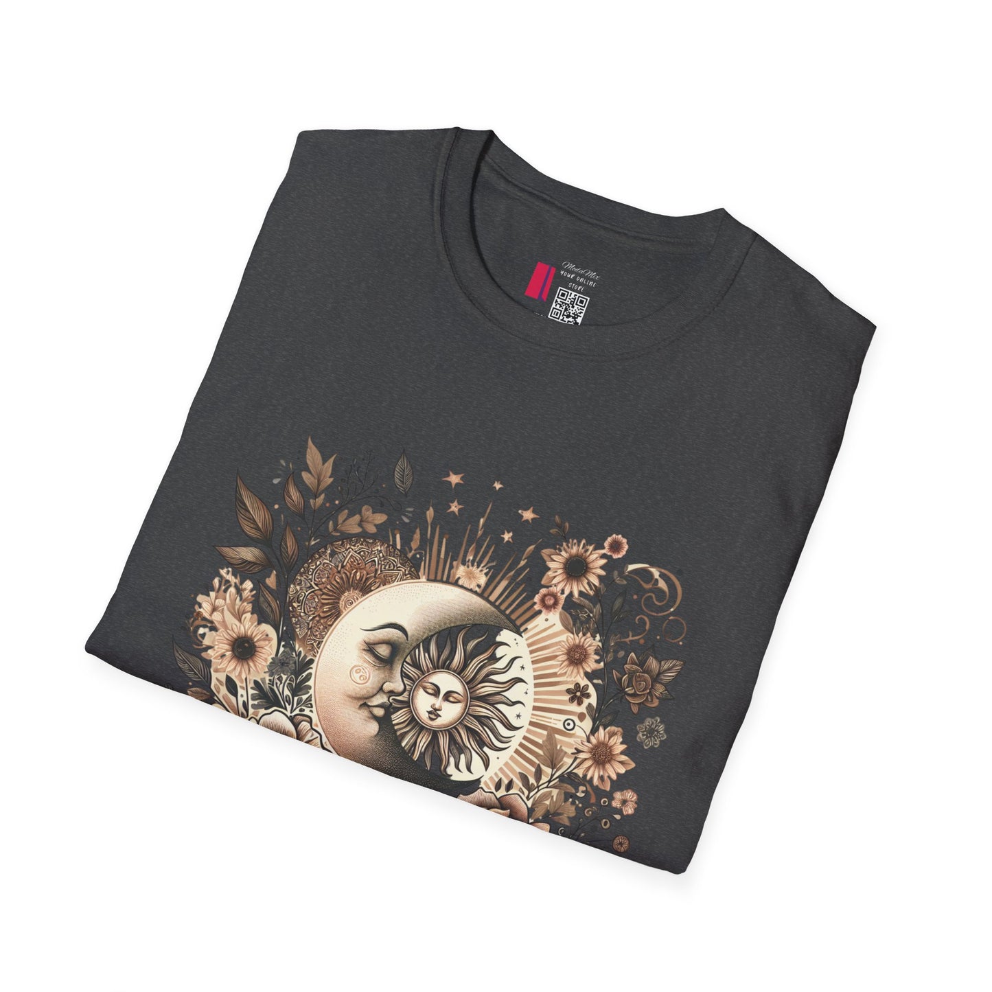 Celestial Sun & Moon Floral T-Shirt — Vintage Boho Astrology Tee