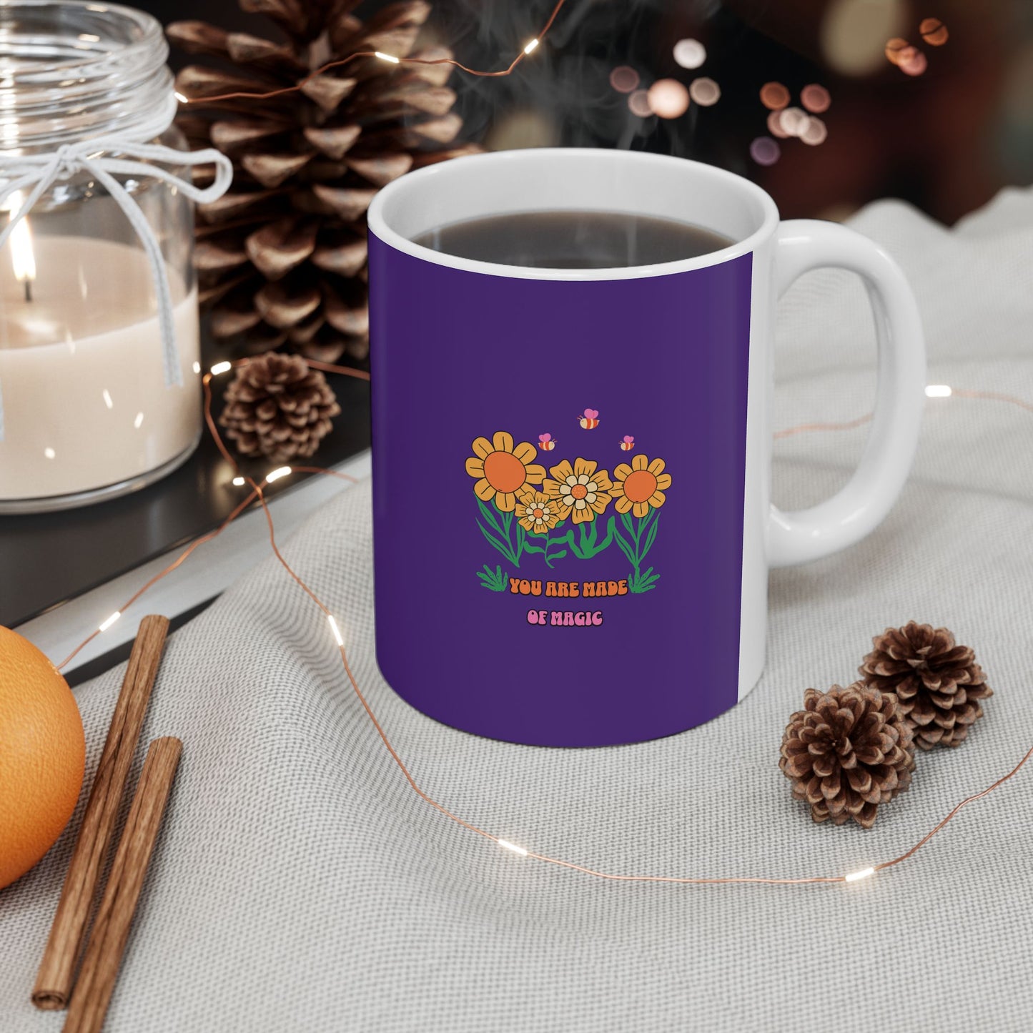 Purple Floral Ceramic Mug — Colorful Sunflower Bouquet Coffee Cup (11oz & 15oz)