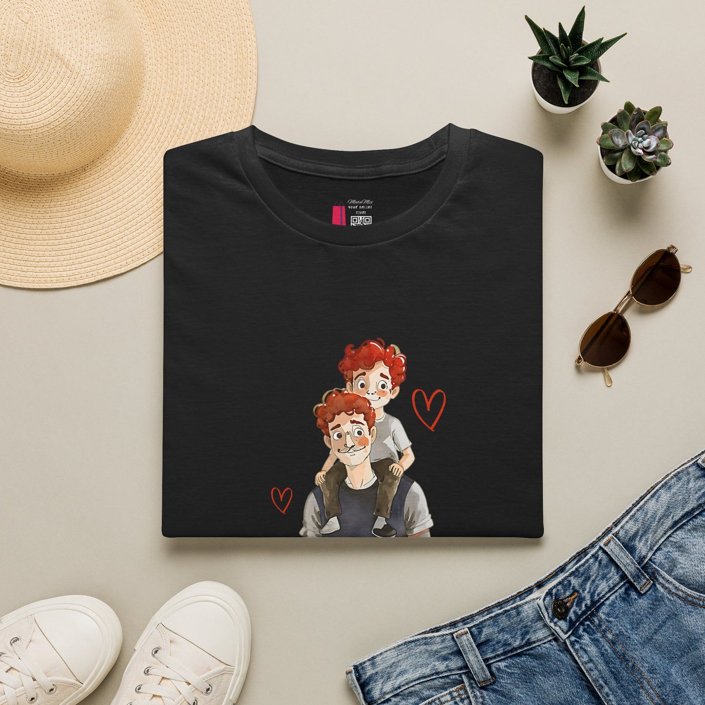 Dad and Son Cartoon Portrait T-Shirt — Cute Father’s Day Gift