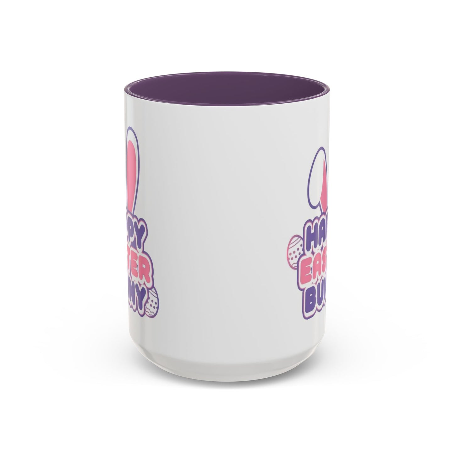 Happy Easter Bunny Accent Coffee Mug — Pink Interior 11/15oz, Cute Holiday Gift