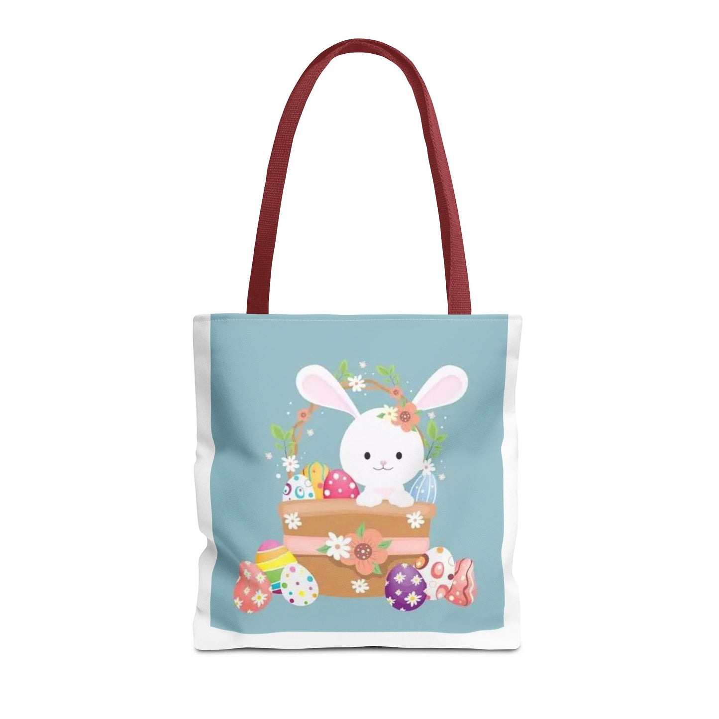 Easter Bunny Tote Bag — Cute Floral Bunny with Painted Eggs All-Over Print