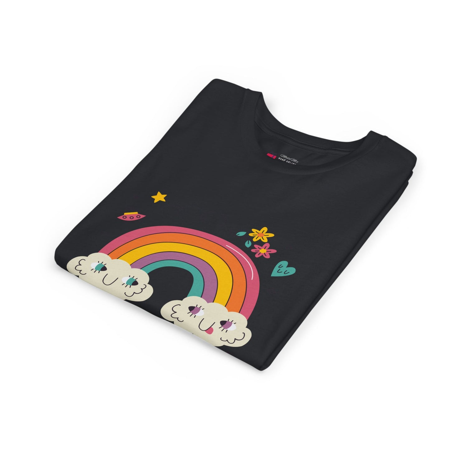 Youth Rainbow Tee — Cute Smiling Clouds & Rainbow Kids Shirt