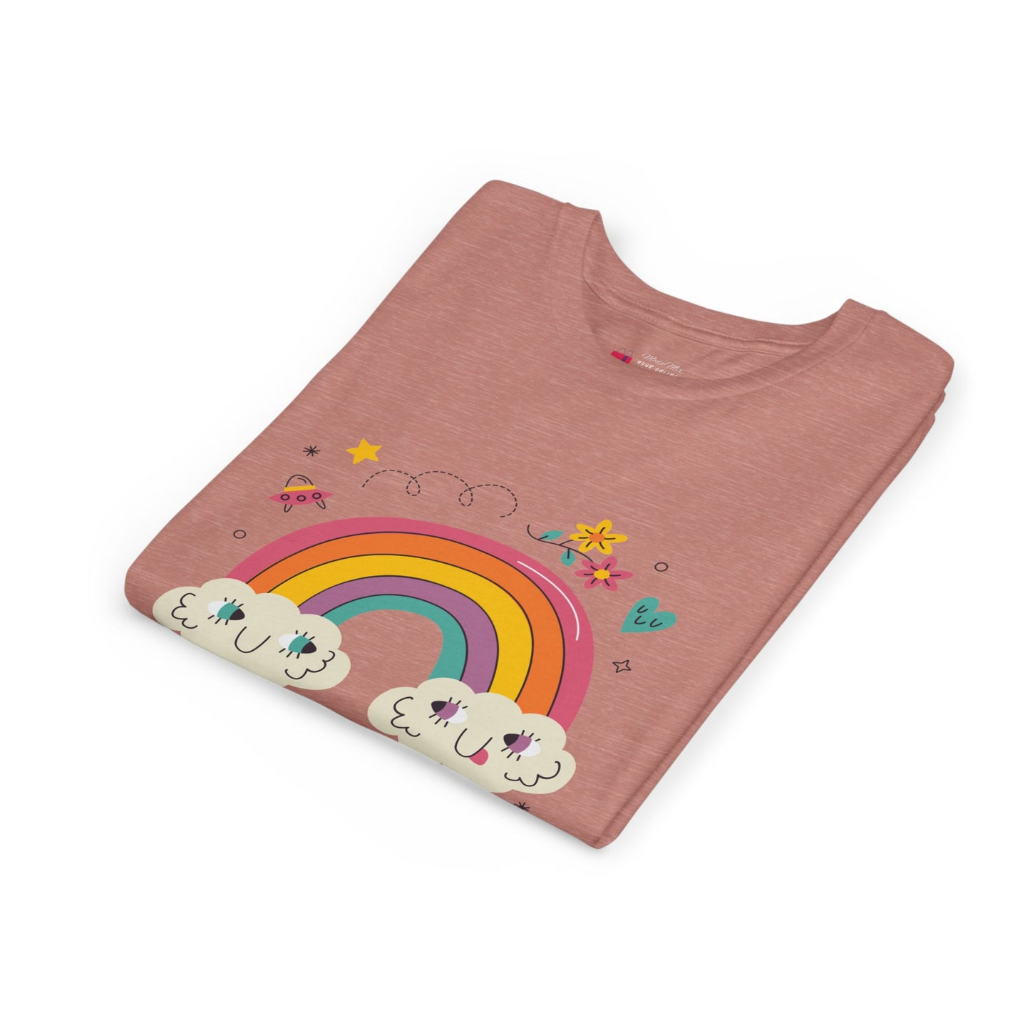 Youth Rainbow Tee — Cute Smiling Clouds & Rainbow Kids Shirt