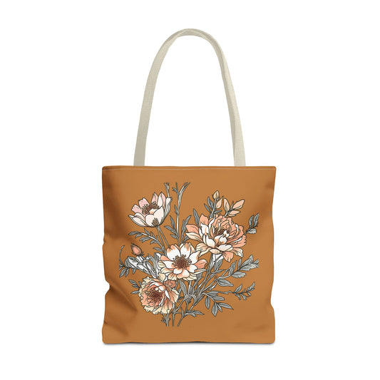 Floral Bouquet Tote Bag — Vintage Rust Floral Canvas Tote