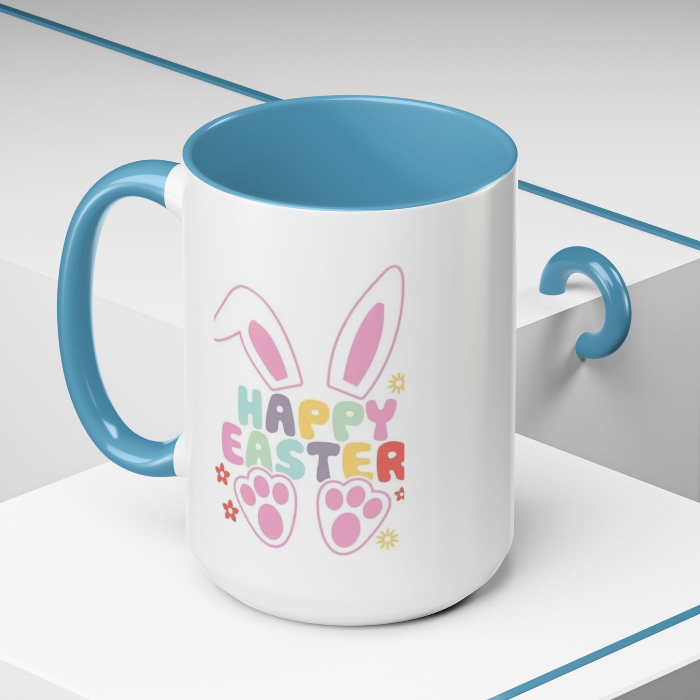 Happy Easter Bunny Accent Coffee Mug — Pink Interior 11/15oz