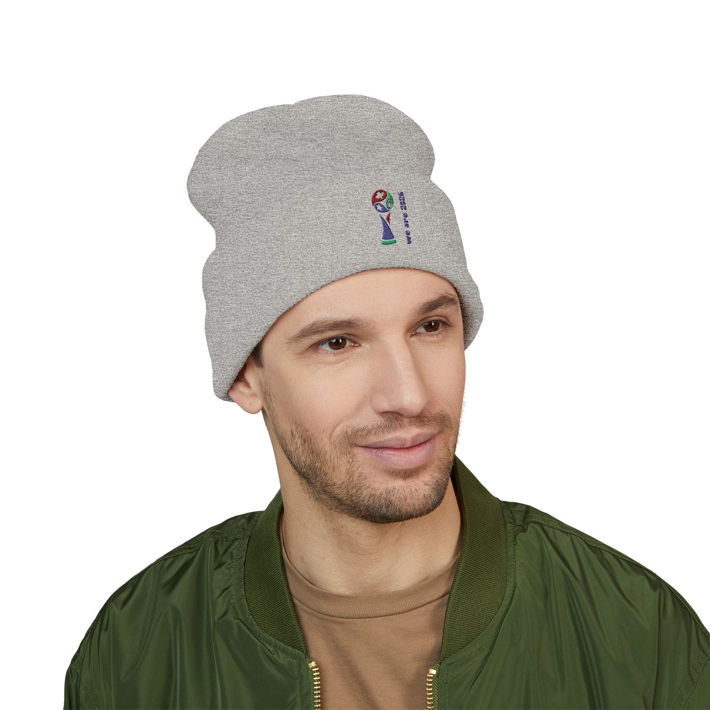 Embroidered 2026 World Cup Trophy Beanie — Soccer Fan Cuffed Knit Hat