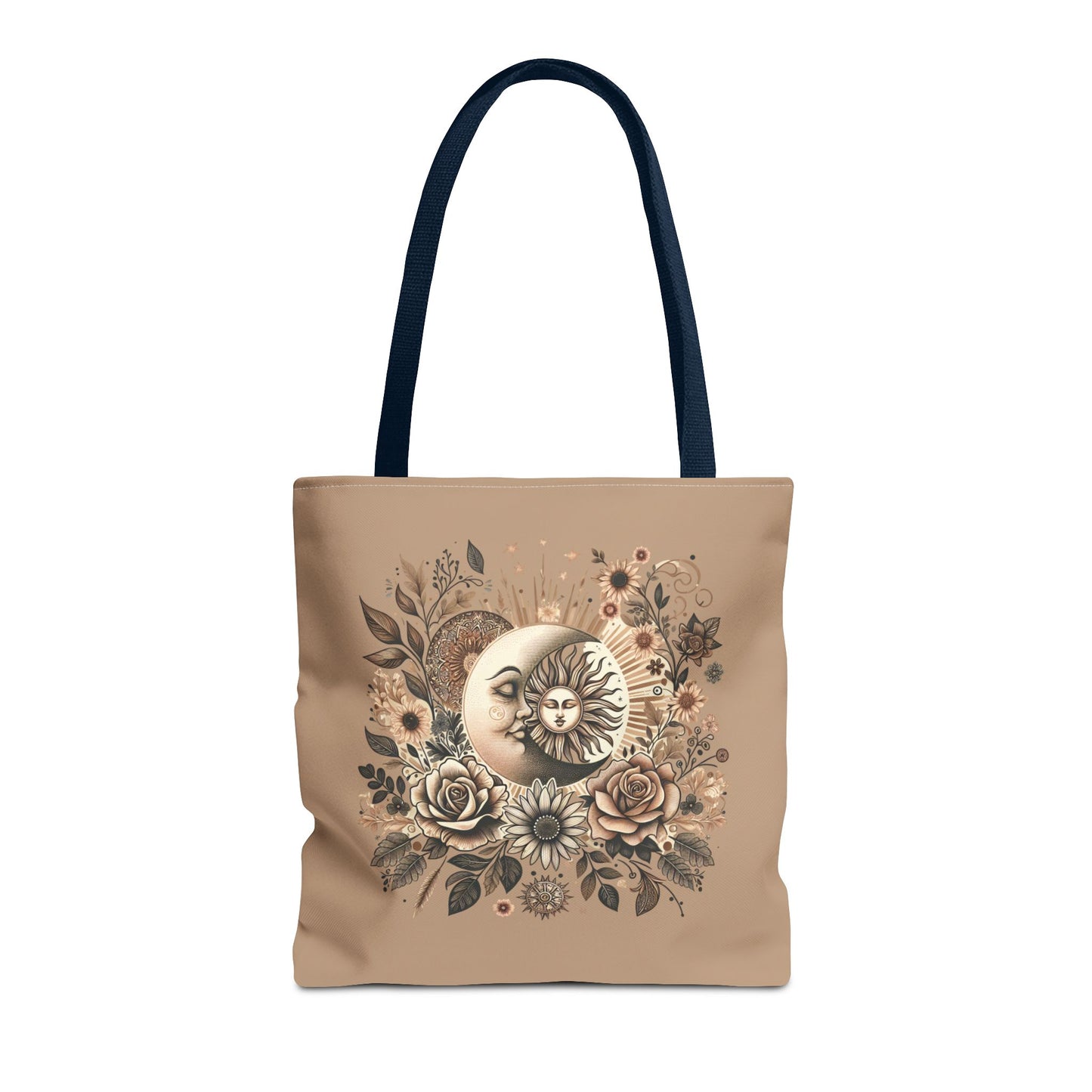 Celestial Sun & Moon Floral Tote Bag — Boho Vintage Astrology Beach Bag