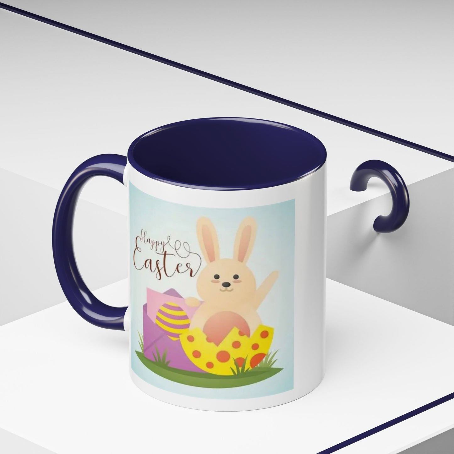 Easter Bunny Accent Coffee Mug – "Happy Easter" Spring Bunny & Egg Design (11/15oz)