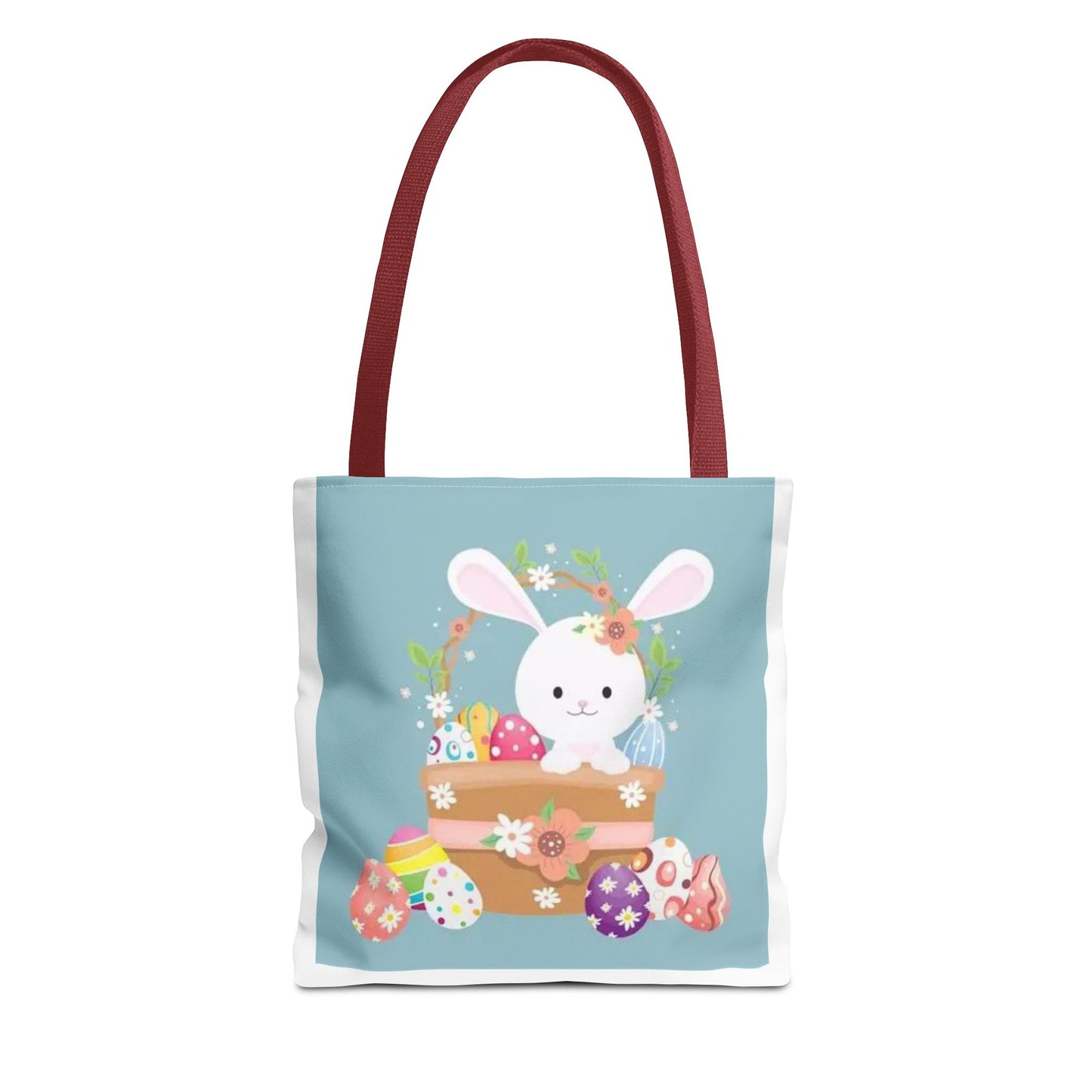 Easter Bunny Tote Bag — Cute Floral Bunny with Painted Eggs All-Over Print
