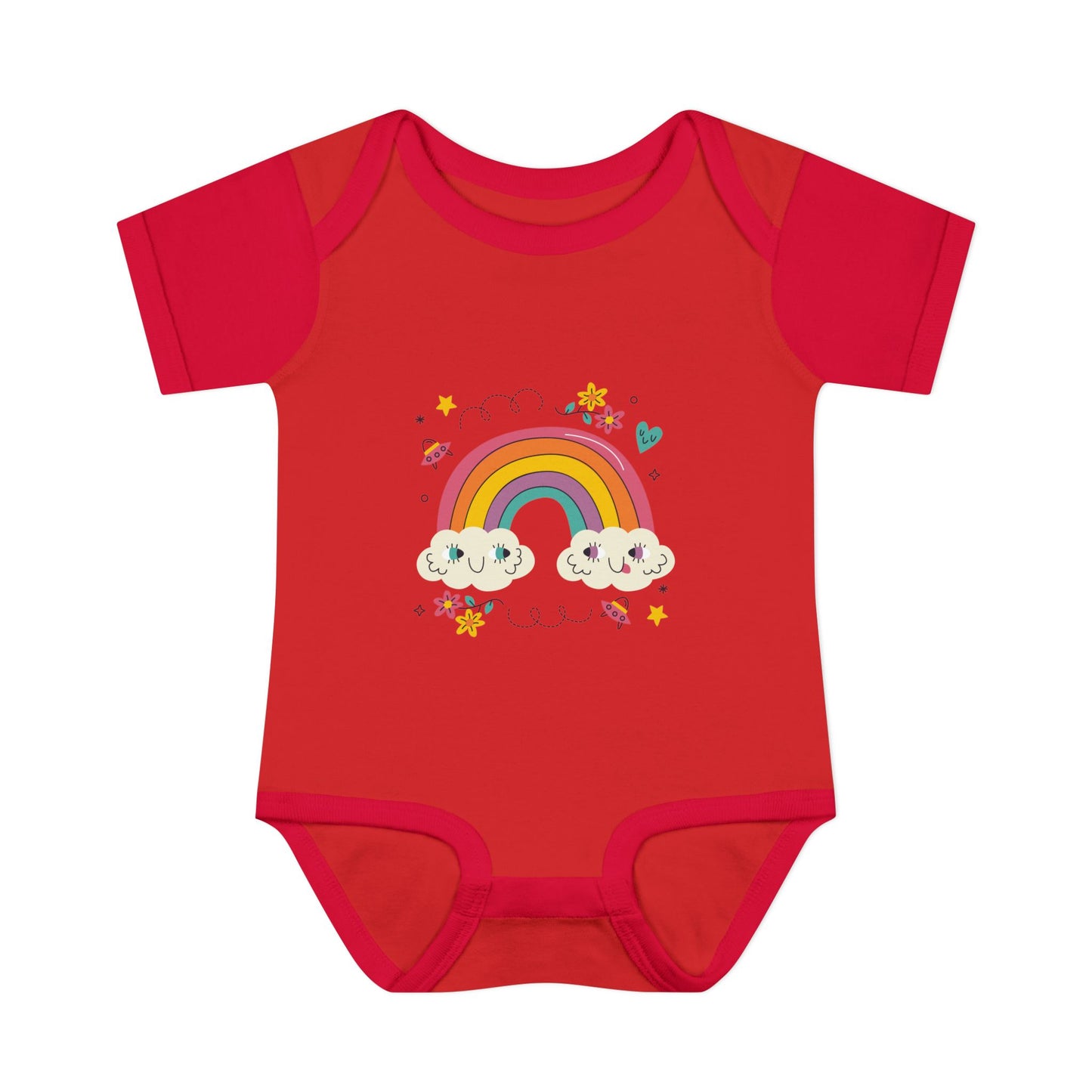 Baby Bodysuit — Cute Rainbow with Smiling Clouds Infant Onesie
