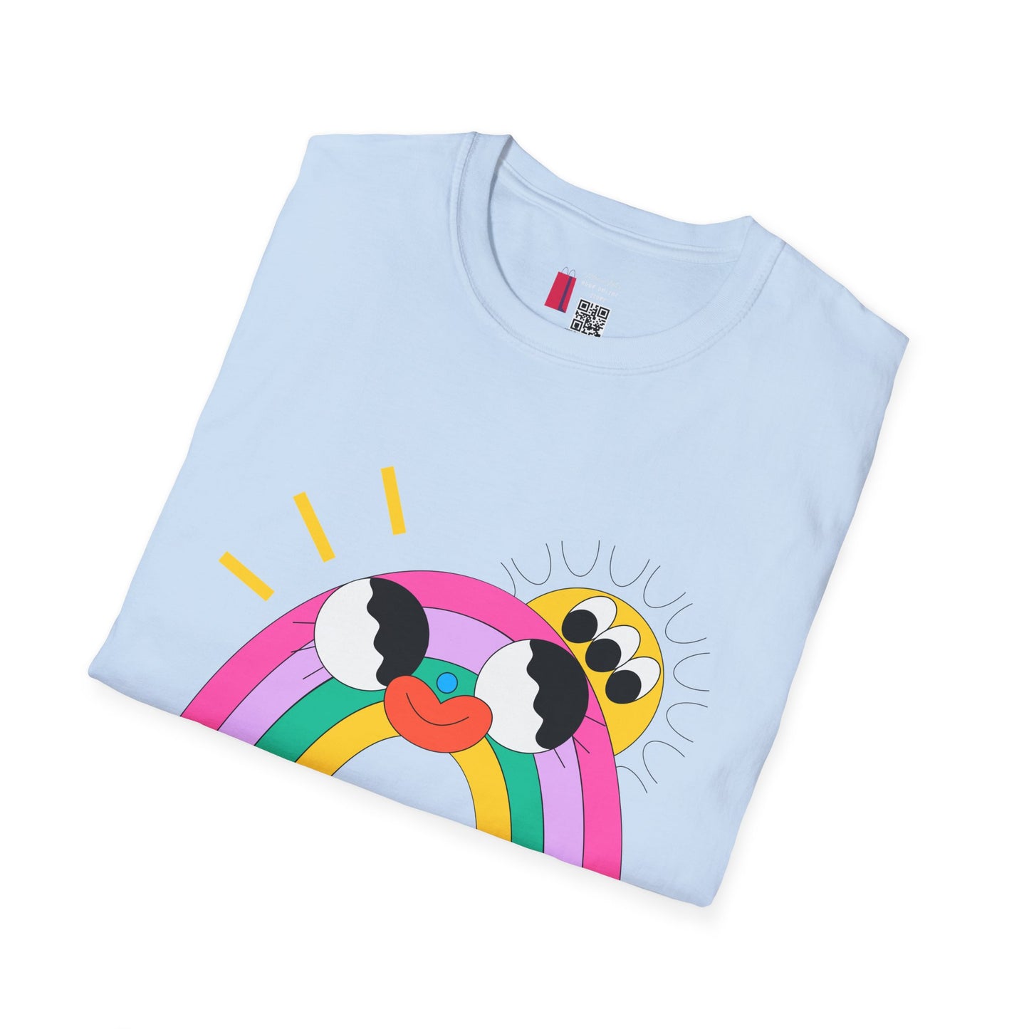Kawaii Rainbow Smile T-Shirt — Cute Rainbow with Heart & Cloud Faces