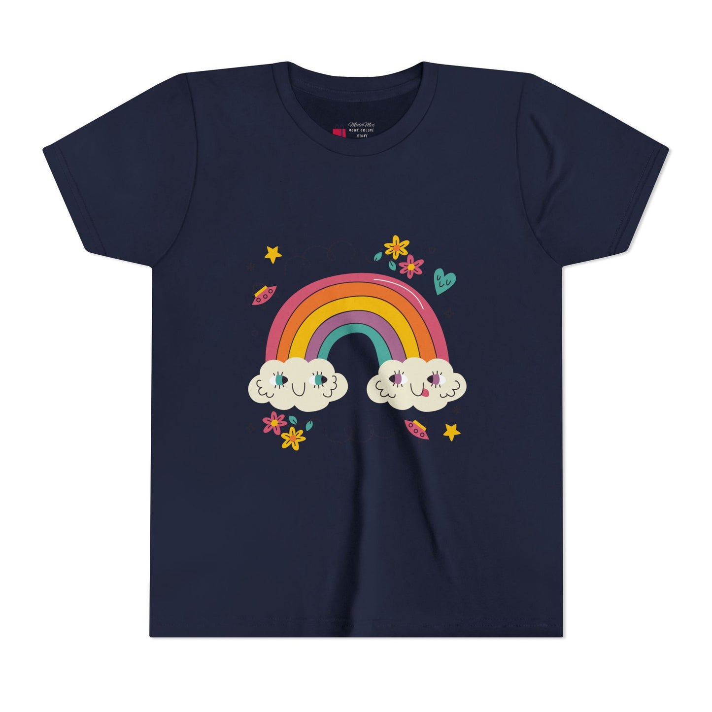 Youth Rainbow Tee — Cute Smiling Clouds & Rainbow Kids Shirt