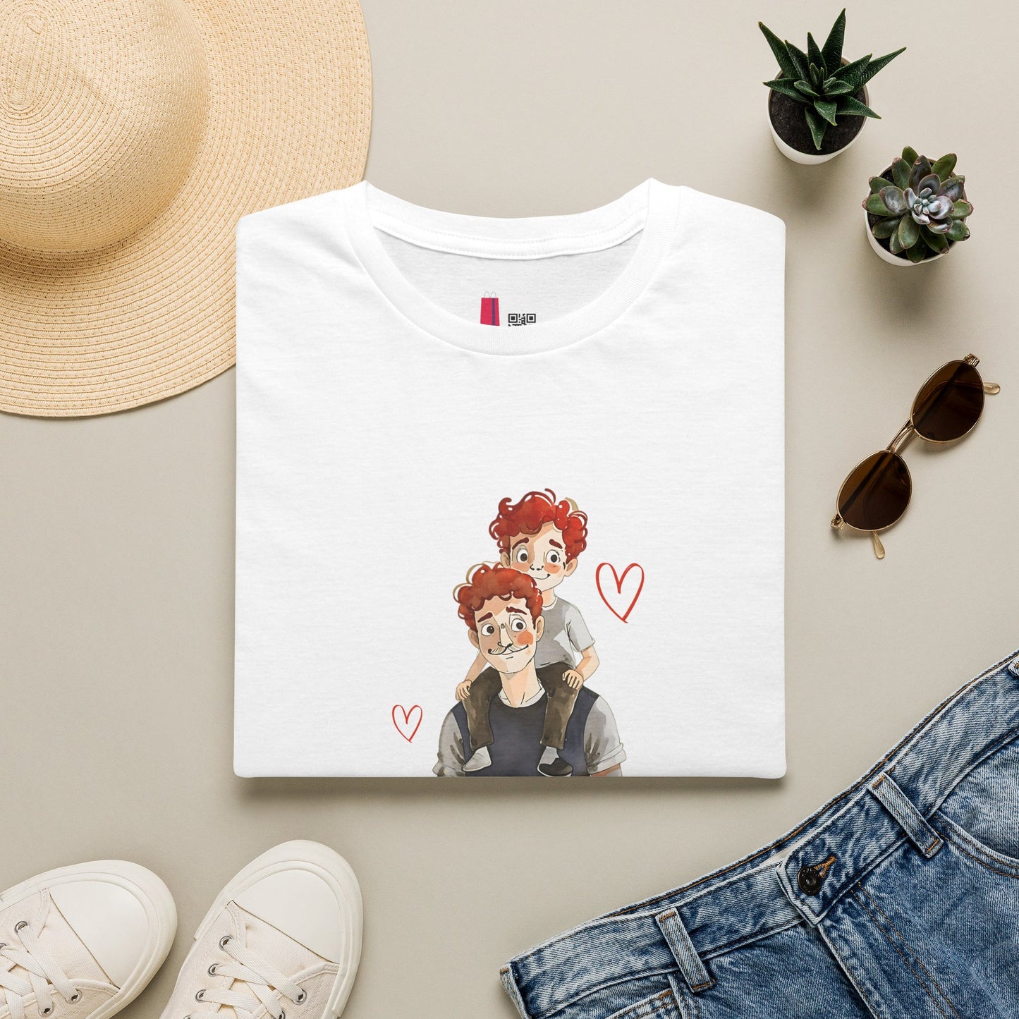 Dad and Son Cartoon Portrait T-Shirt — Cute Father’s Day Gift