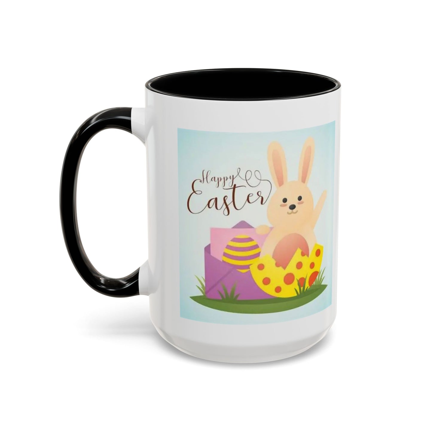 Easter Bunny Accent Coffee Mug – "Happy Easter" Spring Bunny & Egg Design (11/15oz)