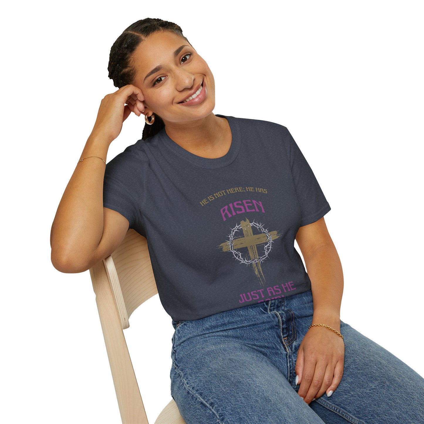 Christian Risen Cross T-Shirt — "He Is Not Here, He’s Risen" Easter Tee