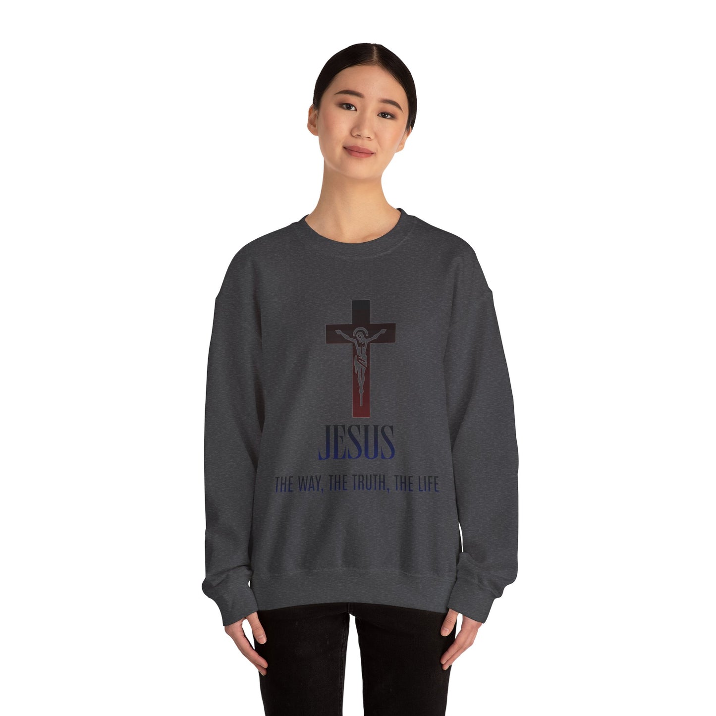 Jesus Cross Crewneck Sweatshirt — "The Way, The Truth, The Life" Christian Pullover