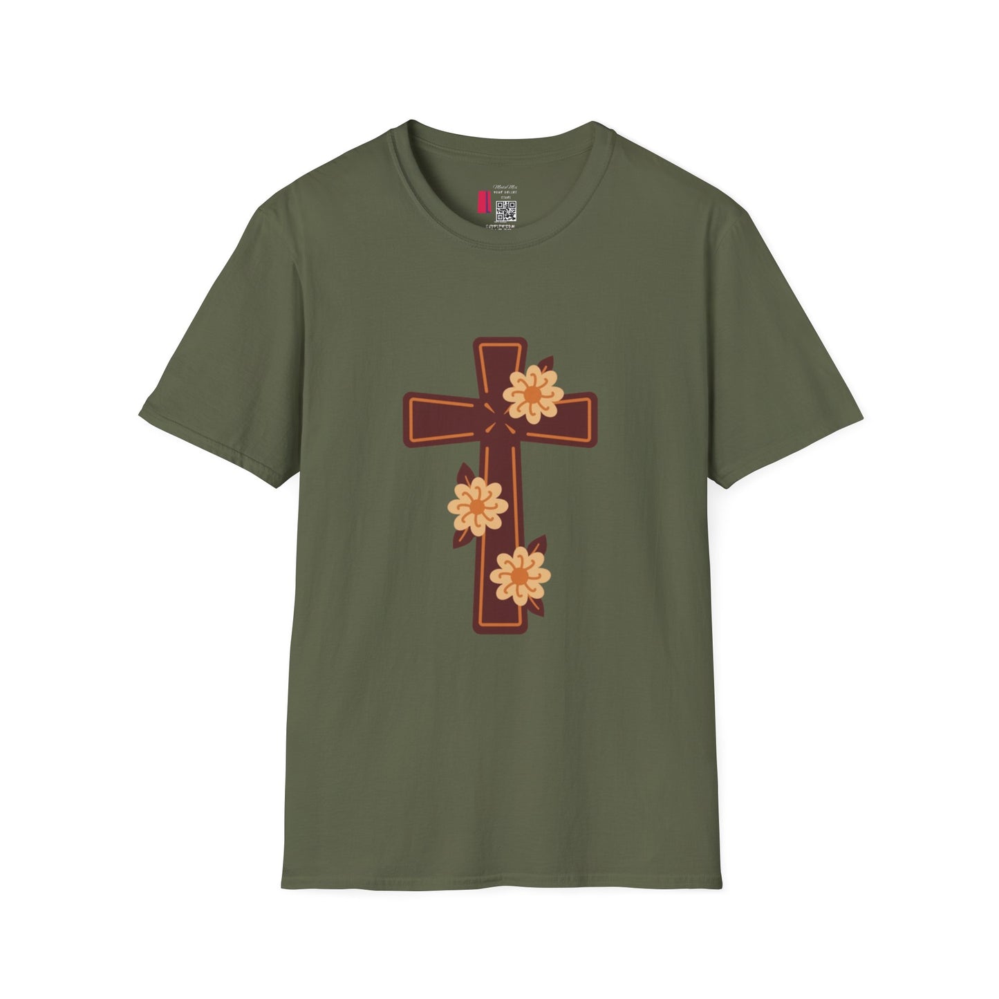 Floral Cross T-Shirt — Religious Christian Tee with Yellow Flower Accent