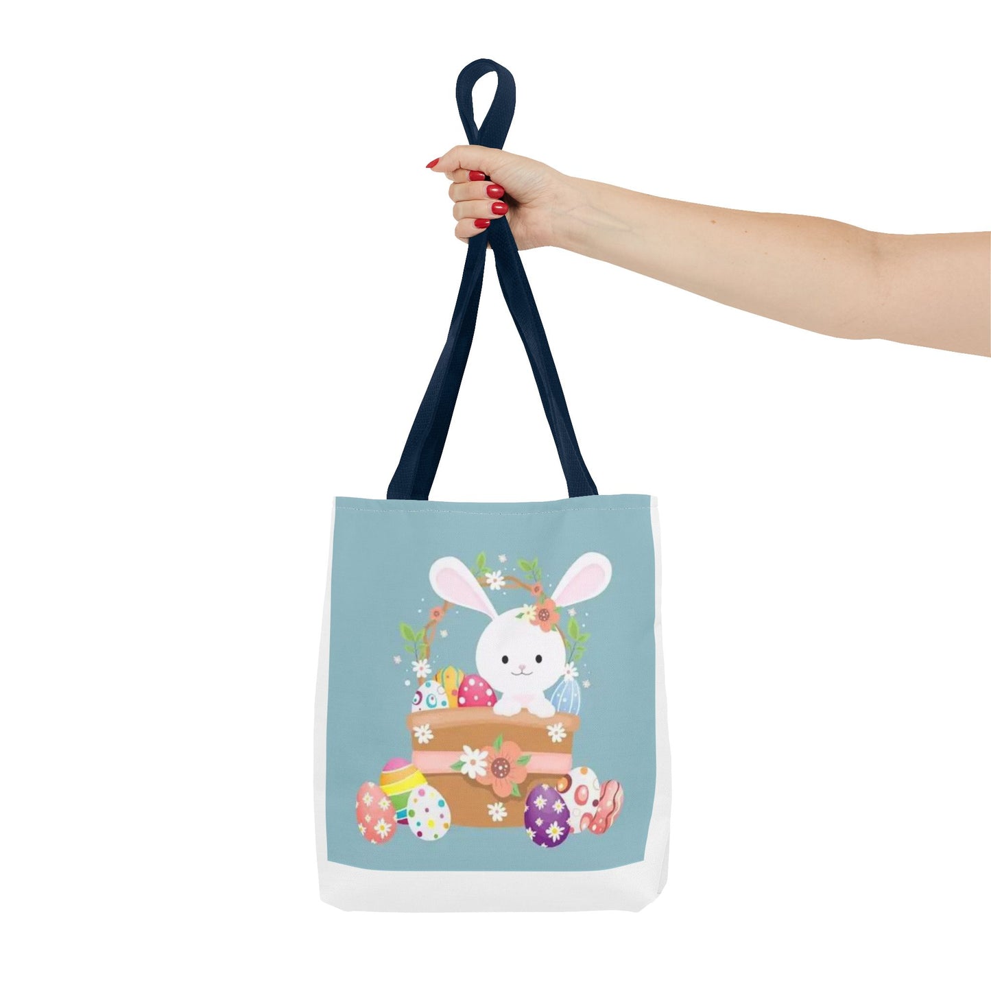 Easter Bunny Tote Bag — Cute Floral Bunny with Painted Eggs All-Over Print
