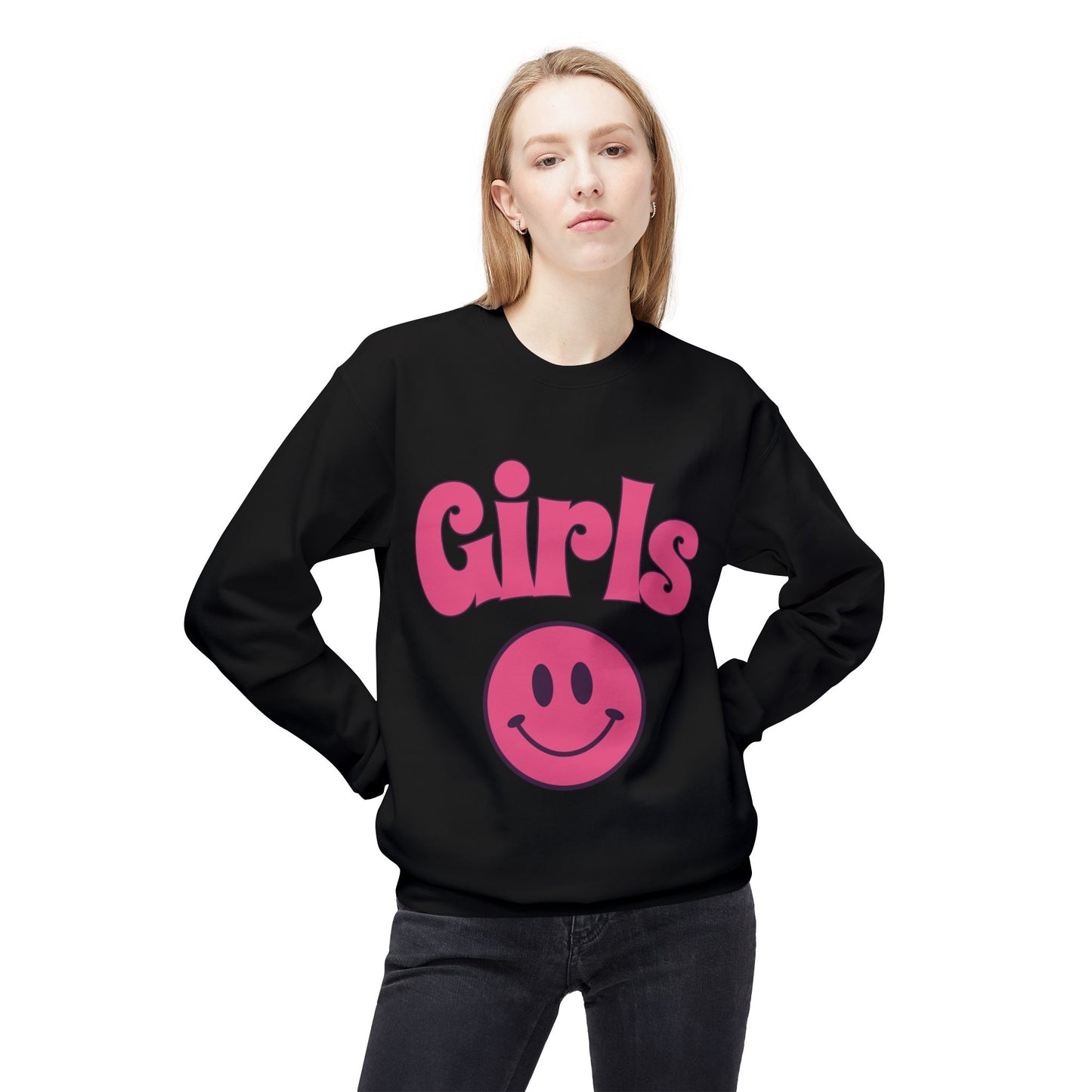 Girls Smiley Crewneck Sweatshirt – Retro Pink Logo