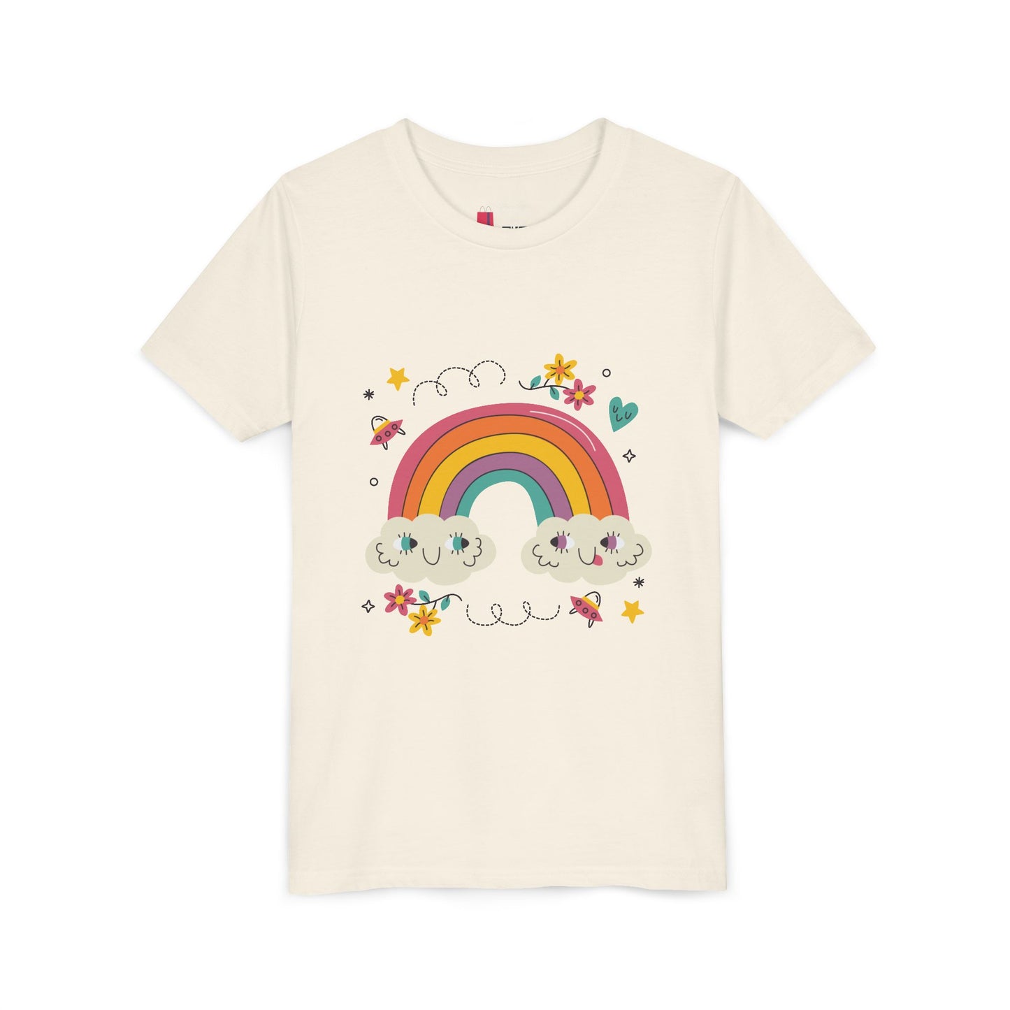 Youth Rainbow Tee — Cute Smiling Clouds & Rainbow Kids Shirt