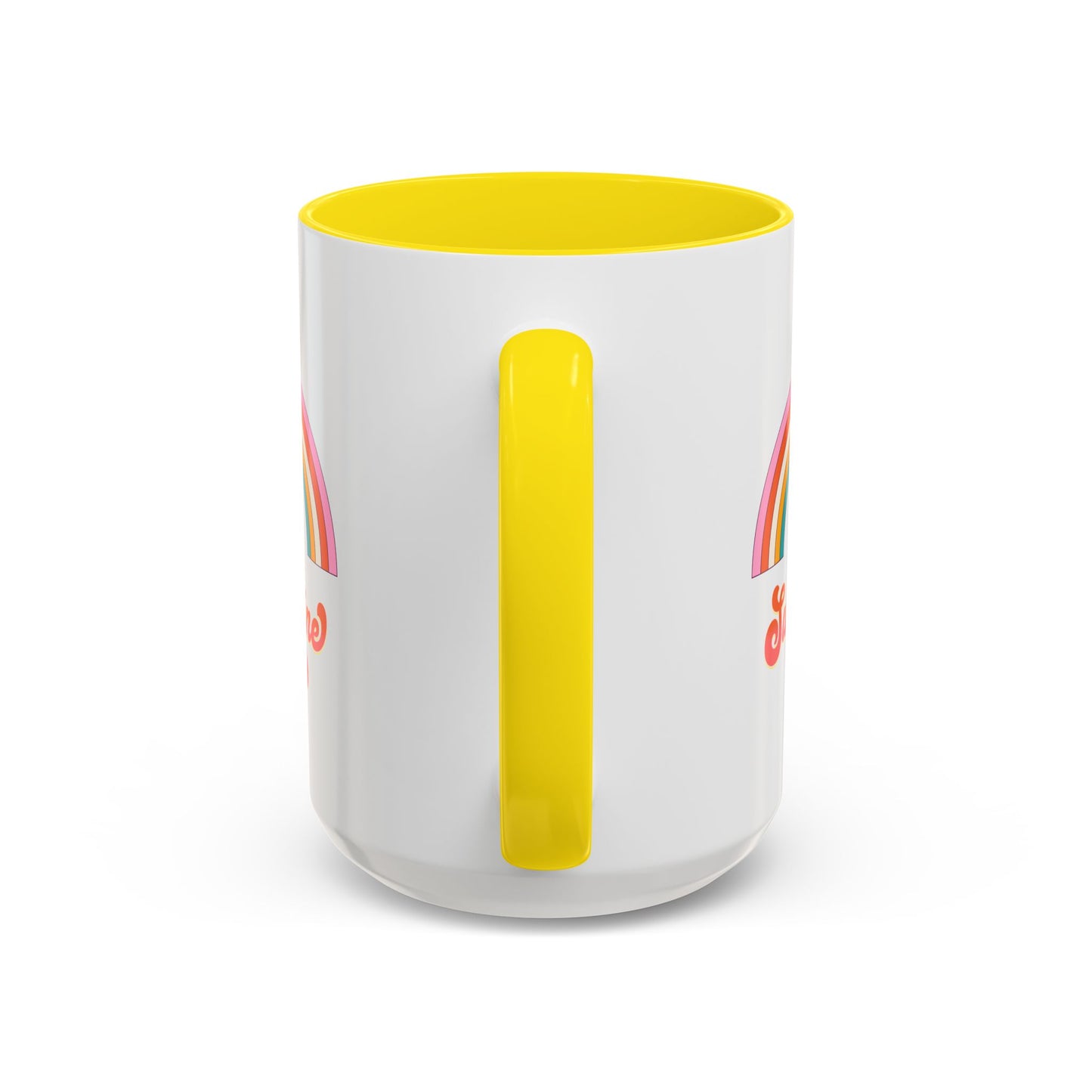 Sunshine Rainbow Accent Coffee Mug — Retro Flower 70s Vibe
