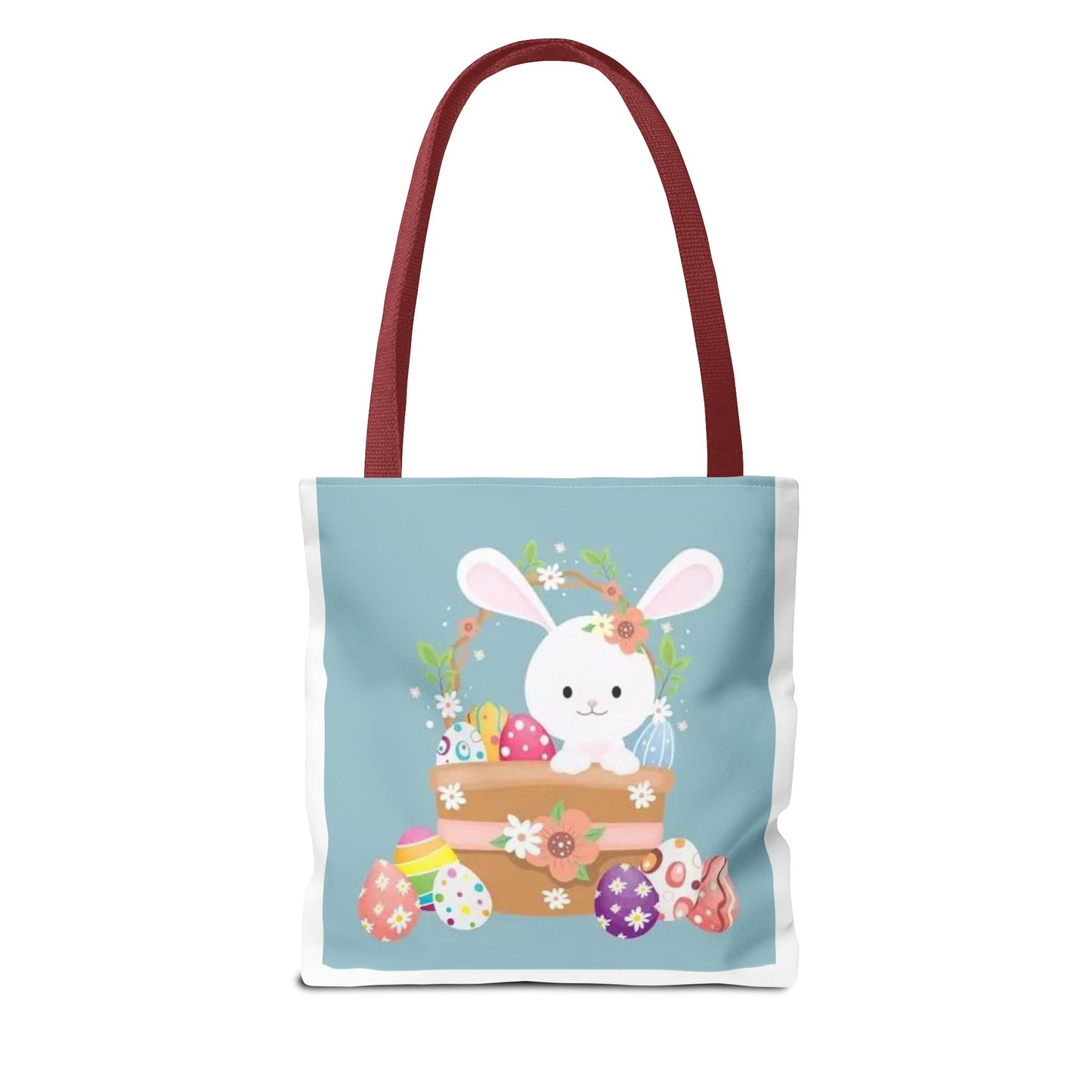 Easter Bunny Tote Bag — Cute Floral Bunny with Painted Eggs All-Over Print