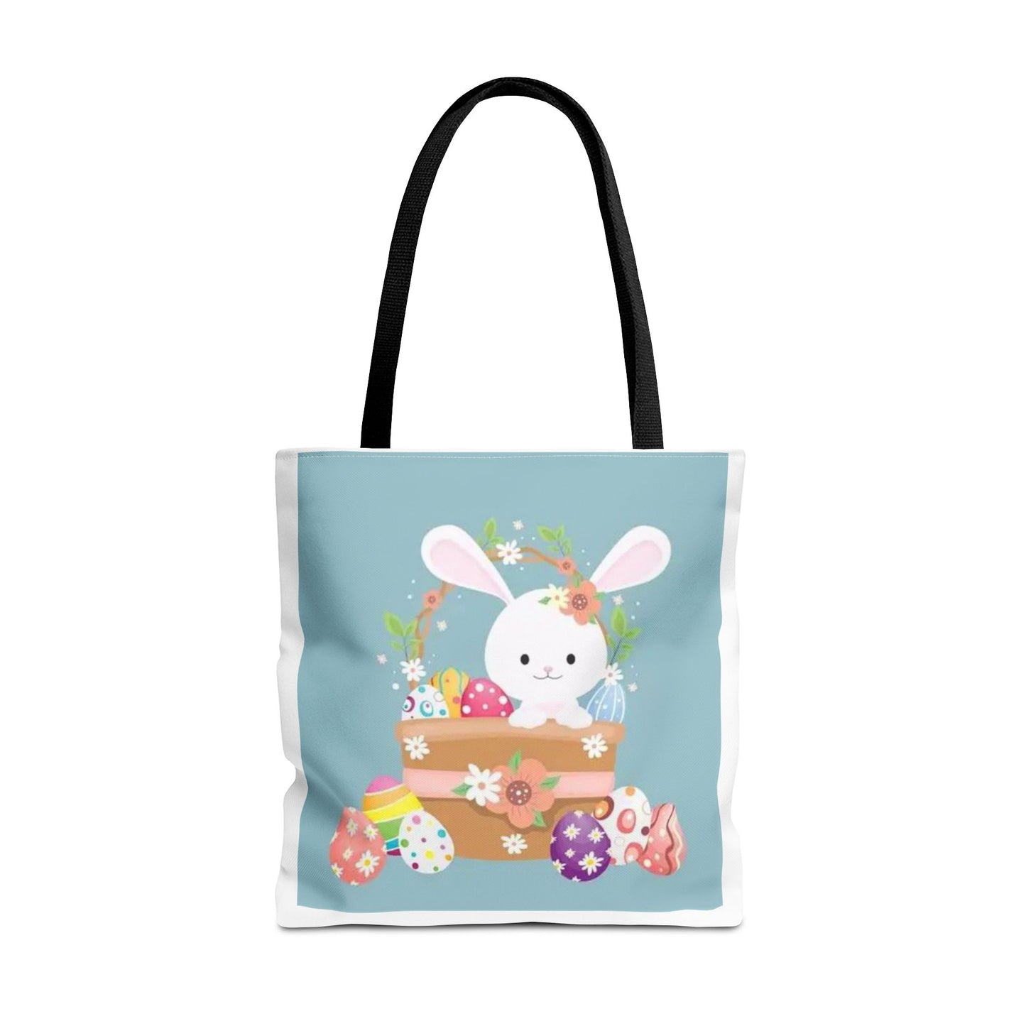 Easter Bunny Tote Bag — Cute Floral Bunny with Painted Eggs All-Over Print