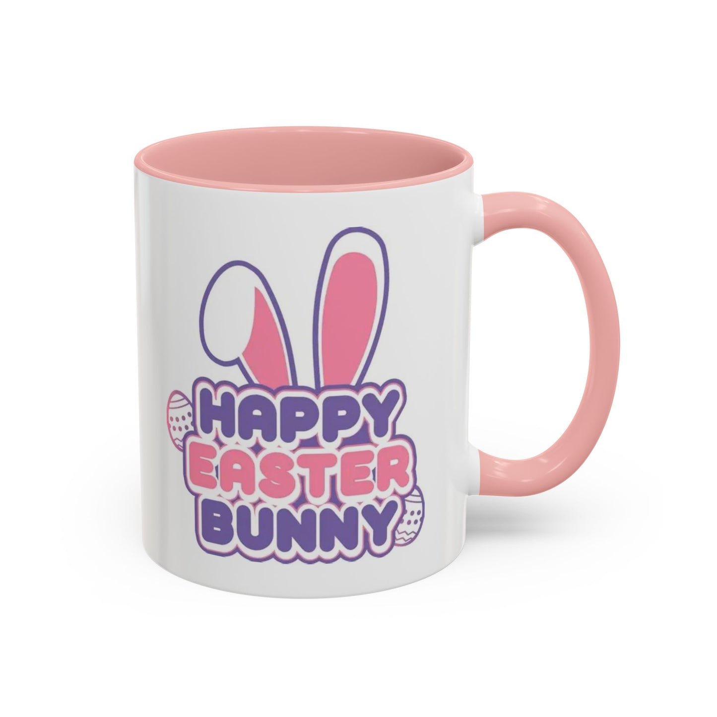Happy Easter Bunny Accent Coffee Mug — Pink Interior 11/15oz, Cute Holiday Gift
