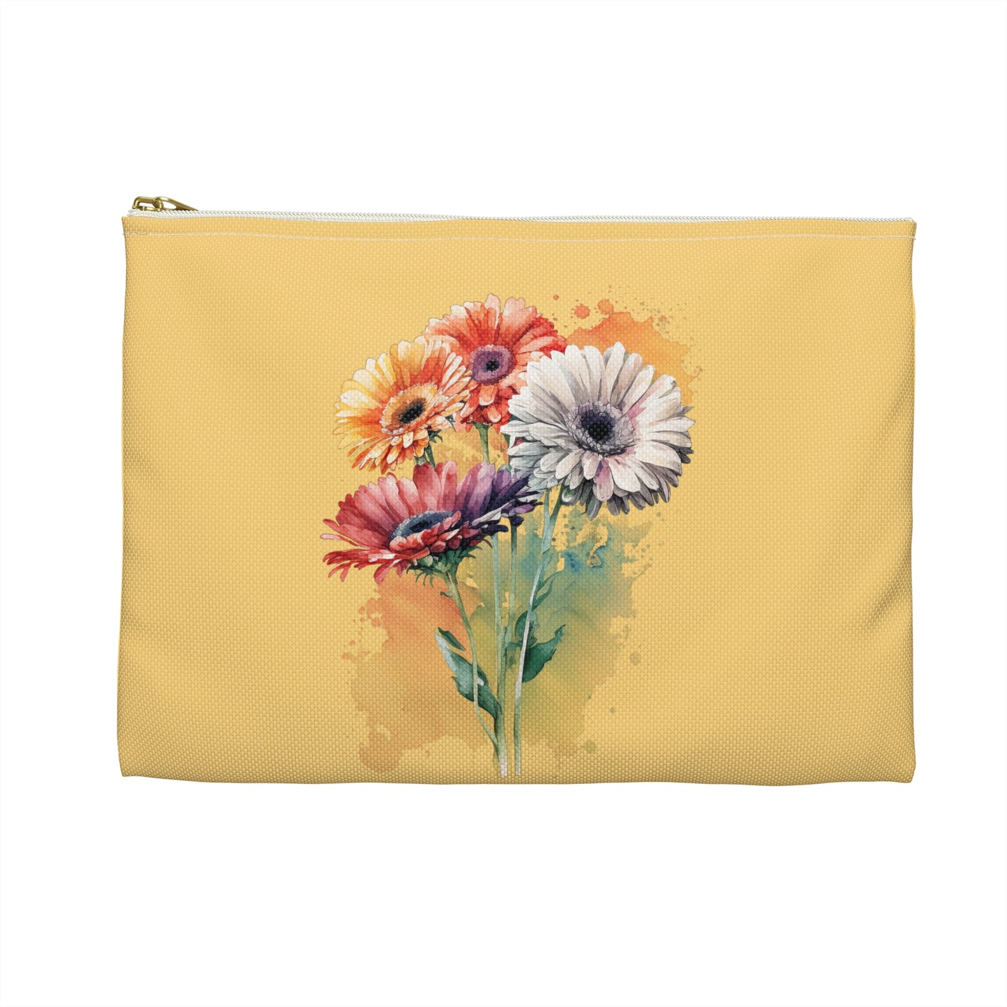Floral Gerbera Accessory Pouch – Watercolor Bouquet Zipper Bag