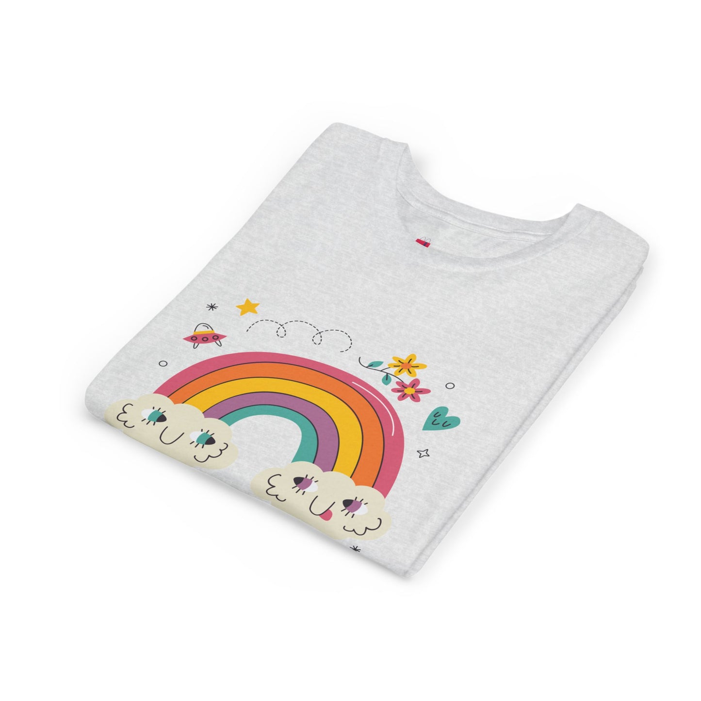 Youth Rainbow Tee — Cute Smiling Clouds & Rainbow Kids Shirt
