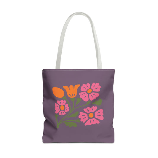 Floral Bloom Tote Bag — Purple Vintage-Inspired Flower Market Tote