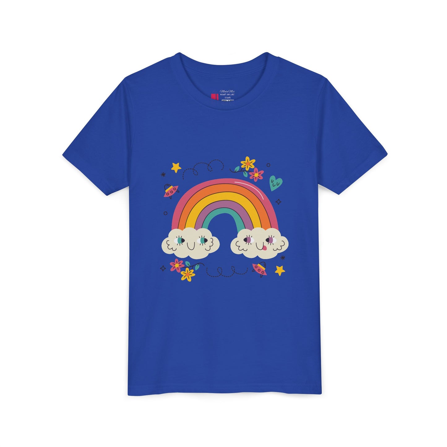 Youth Rainbow Tee — Cute Smiling Clouds & Rainbow Kids Shirt