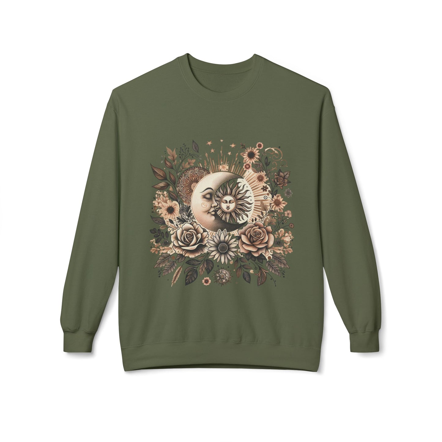 Celestial Sun & Moon Floral Crewneck Sweatshirt