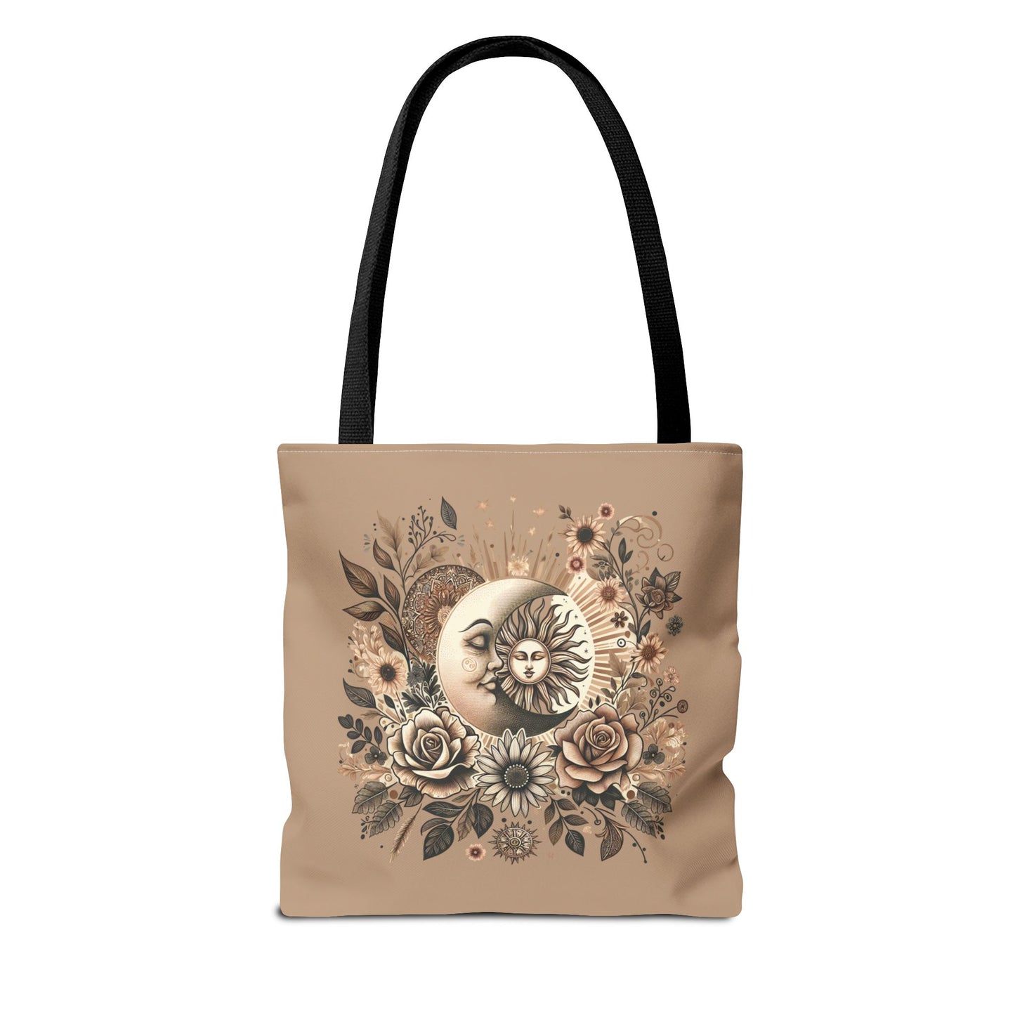 Celestial Sun & Moon Floral Tote Bag — Boho Vintage Astrology Beach Bag