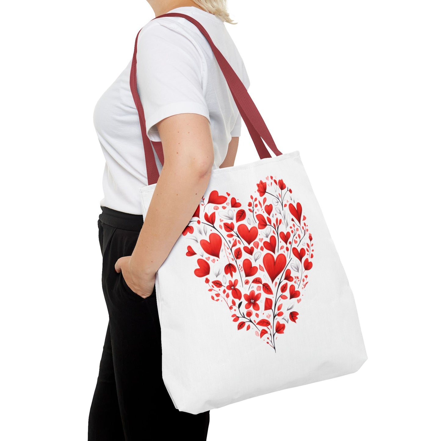 Heart Floral Tote Bag – Romantic Valentine’s Day Canvas Shopper