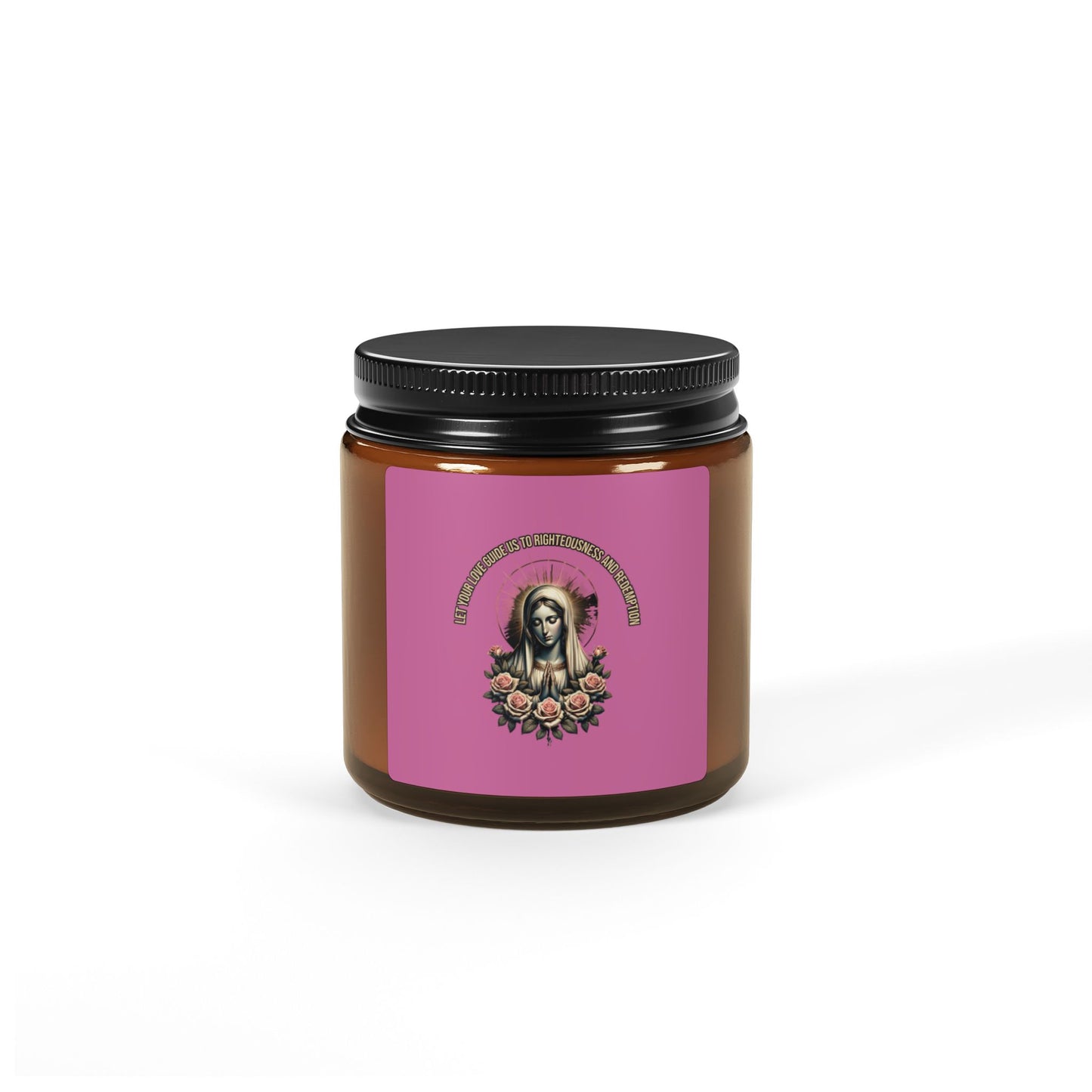 Virgin Mary Soy Candle — Amber Jar Scented Candle with Roses (Multi-Size)
