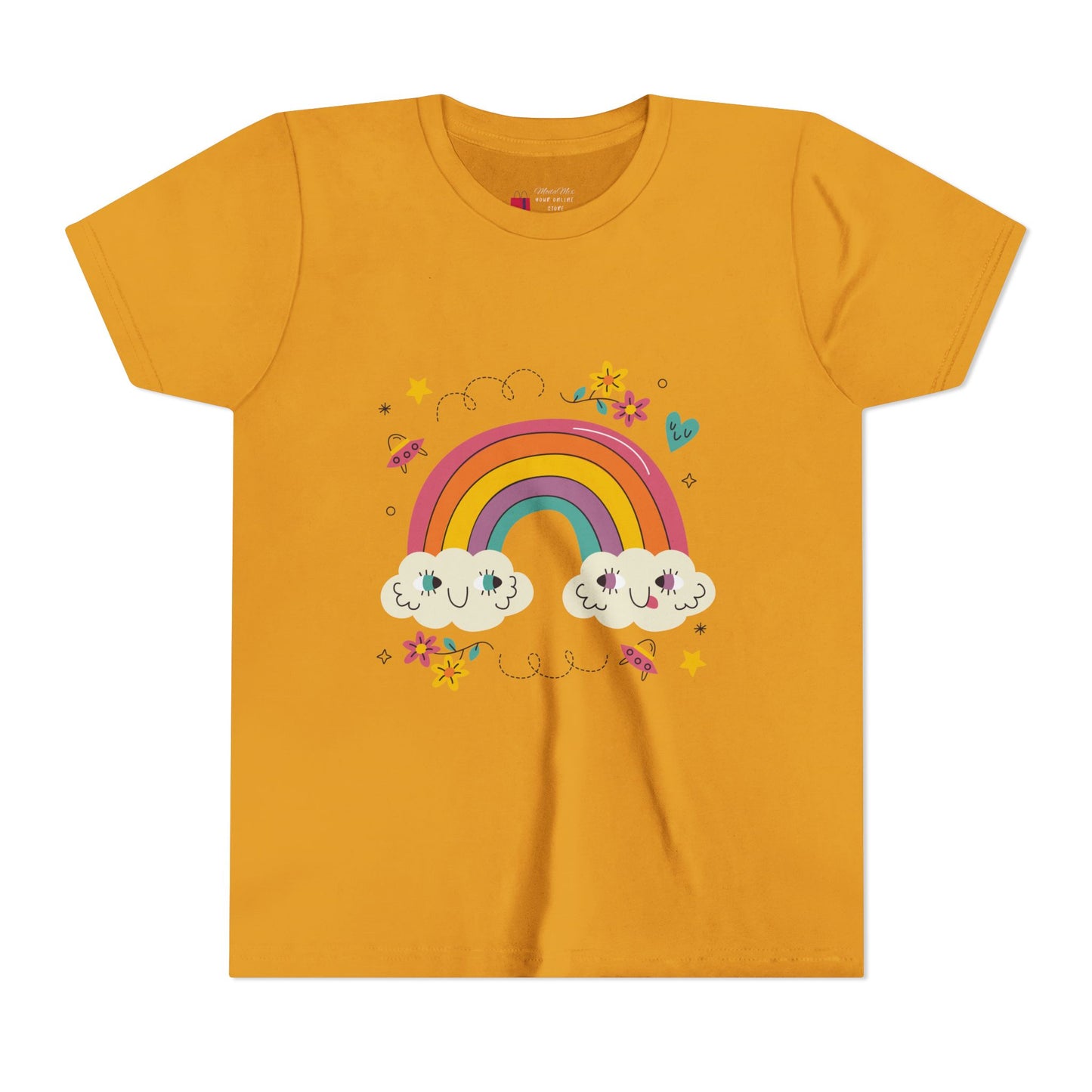 Youth Rainbow Tee — Cute Smiling Clouds & Rainbow Kids Shirt