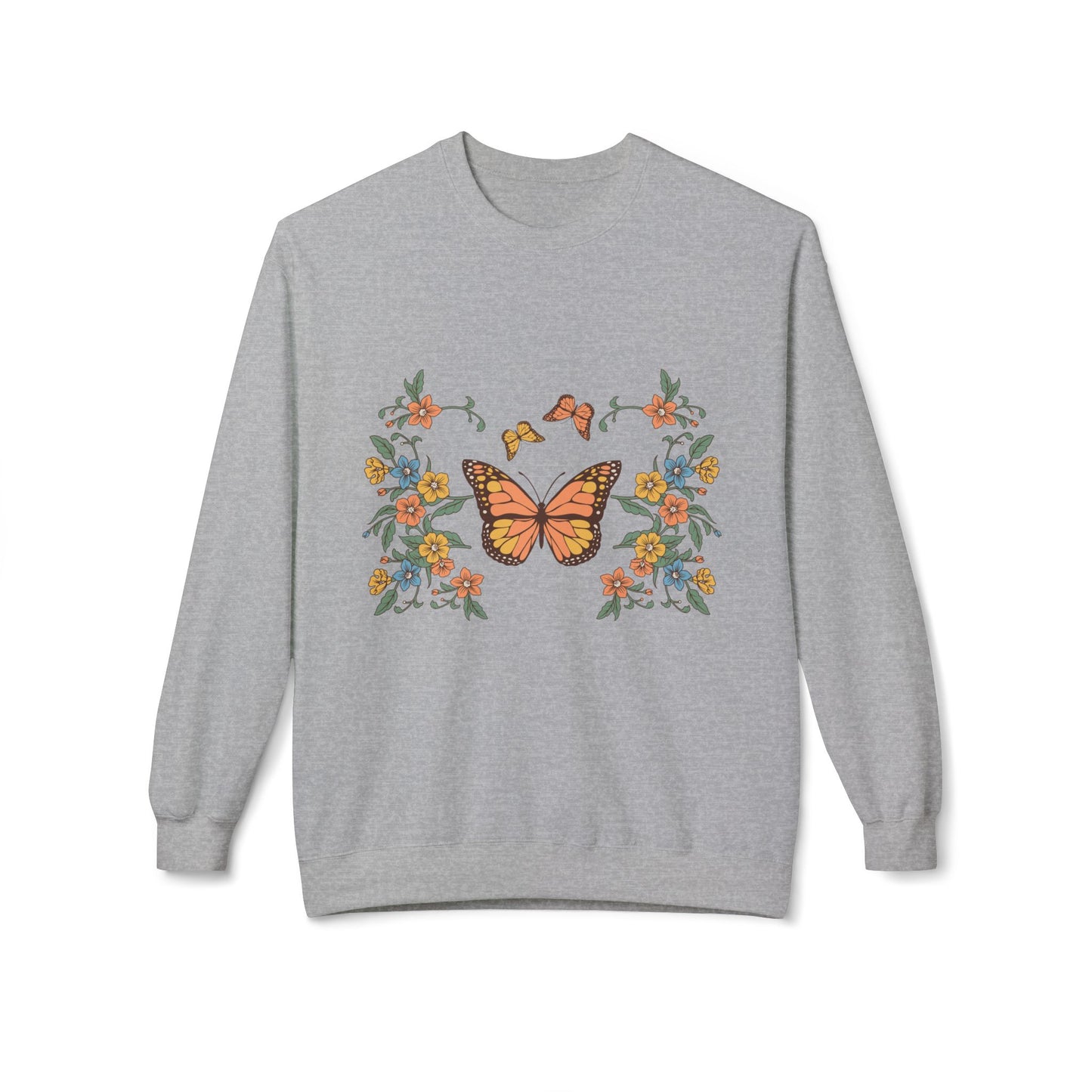 Butterfly Floral Crewneck Sweatshirt — Monarch Garden Graphic
