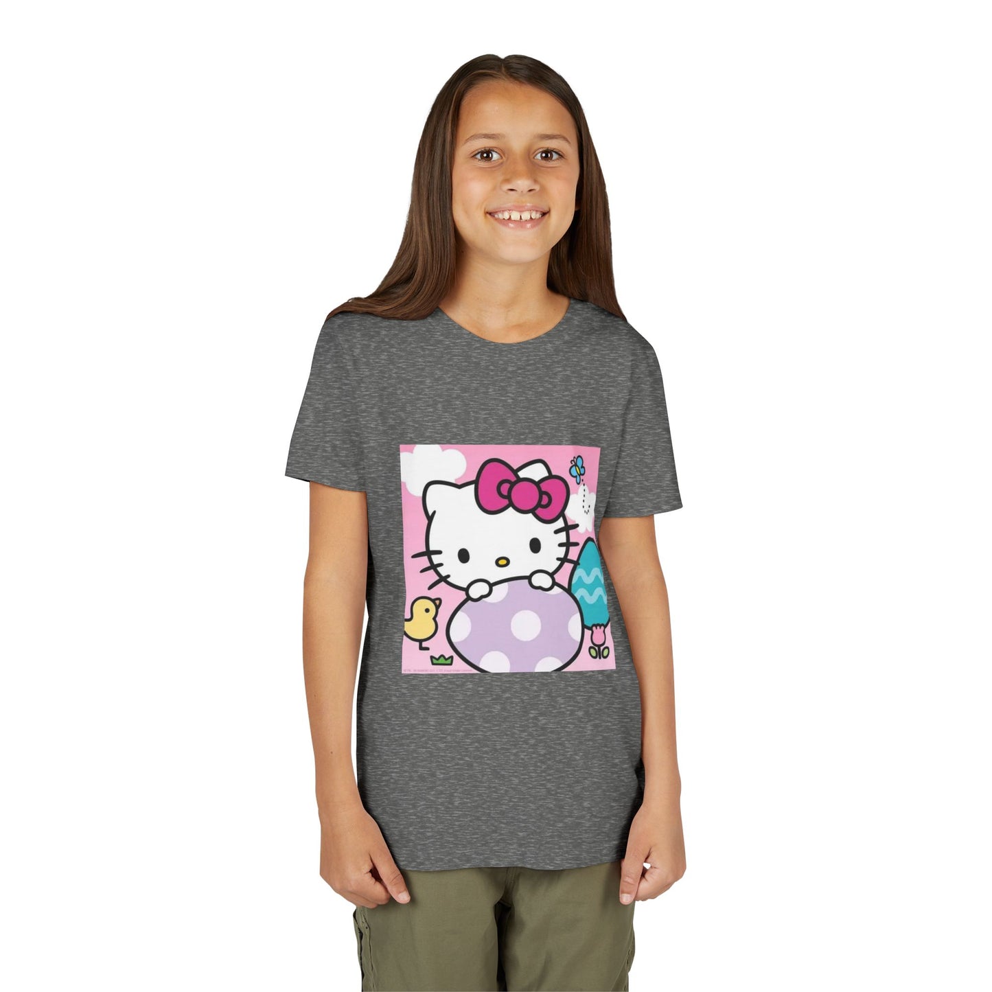 Hello Kitty Easter Youth Tee — Cute Bunny & Eggs Spring Shirt