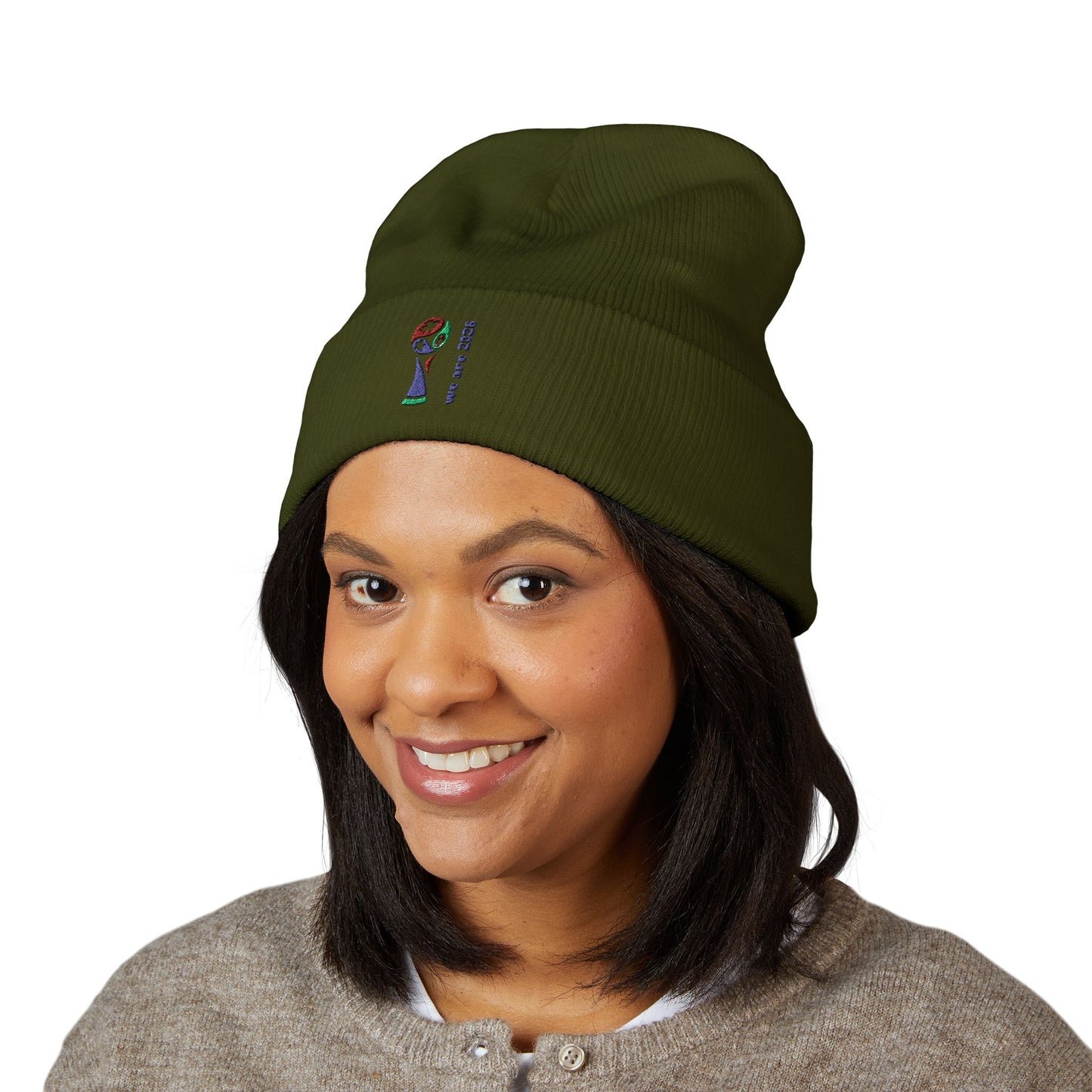 Embroidered 2026 World Cup Trophy Beanie — Soccer Fan Cuffed Knit Hat
