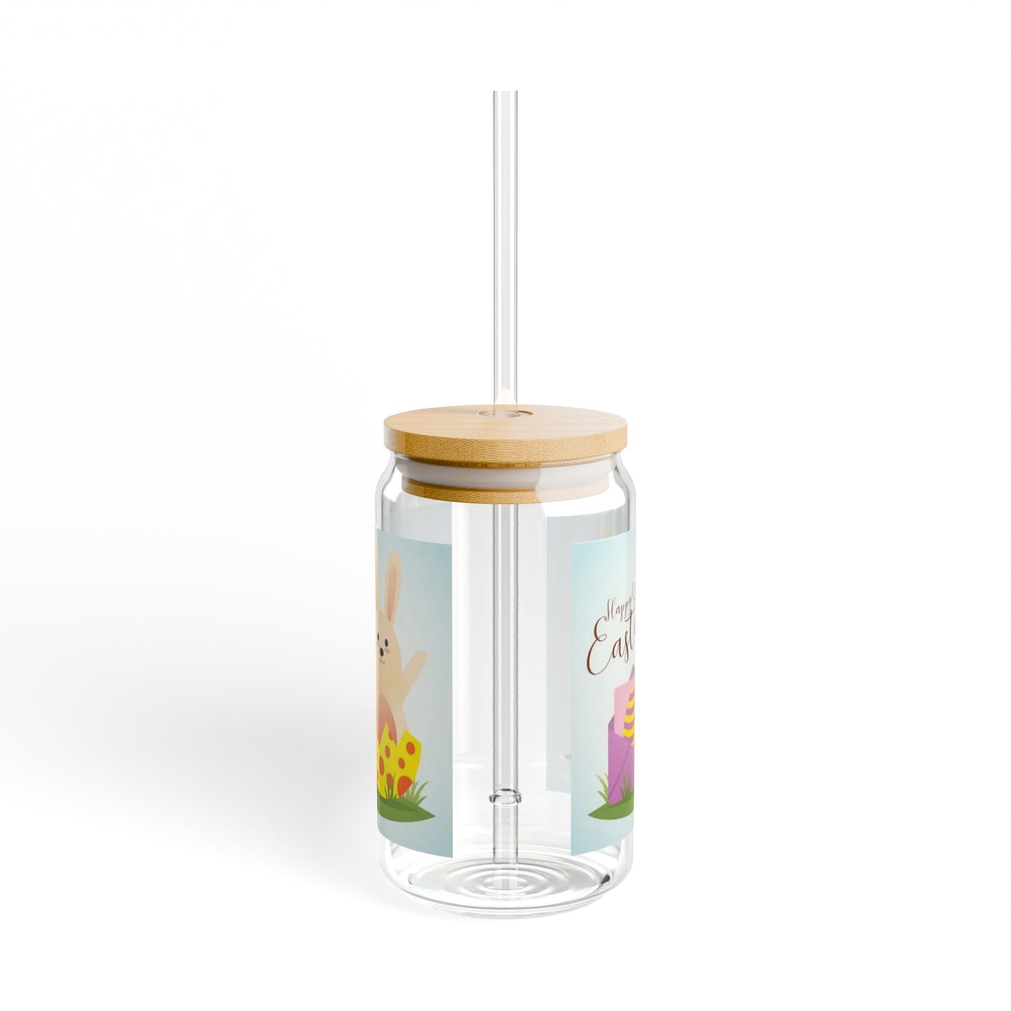 Easter Bunny 16oz Sipper Glass — Cute Spring Bunny & Eggs Travel Cup