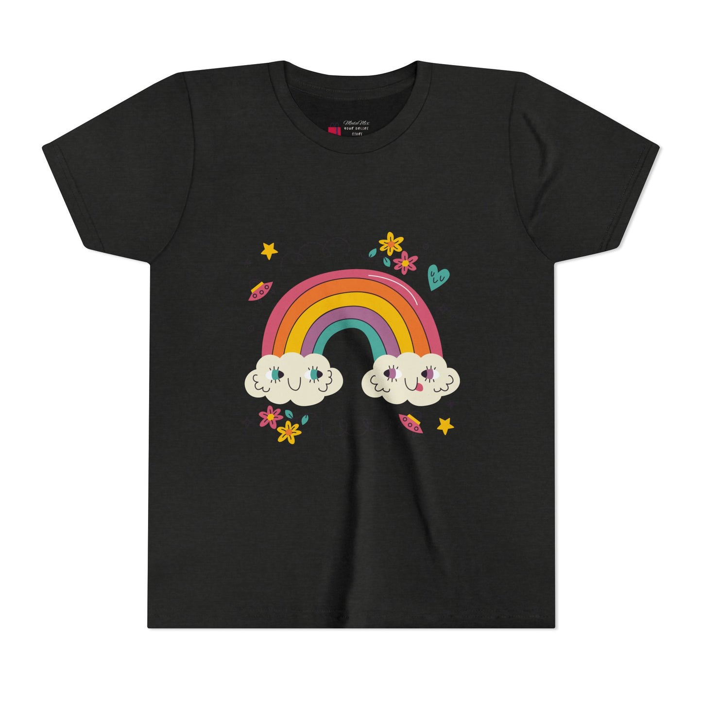 Youth Rainbow Tee — Cute Smiling Clouds & Rainbow Kids Shirt