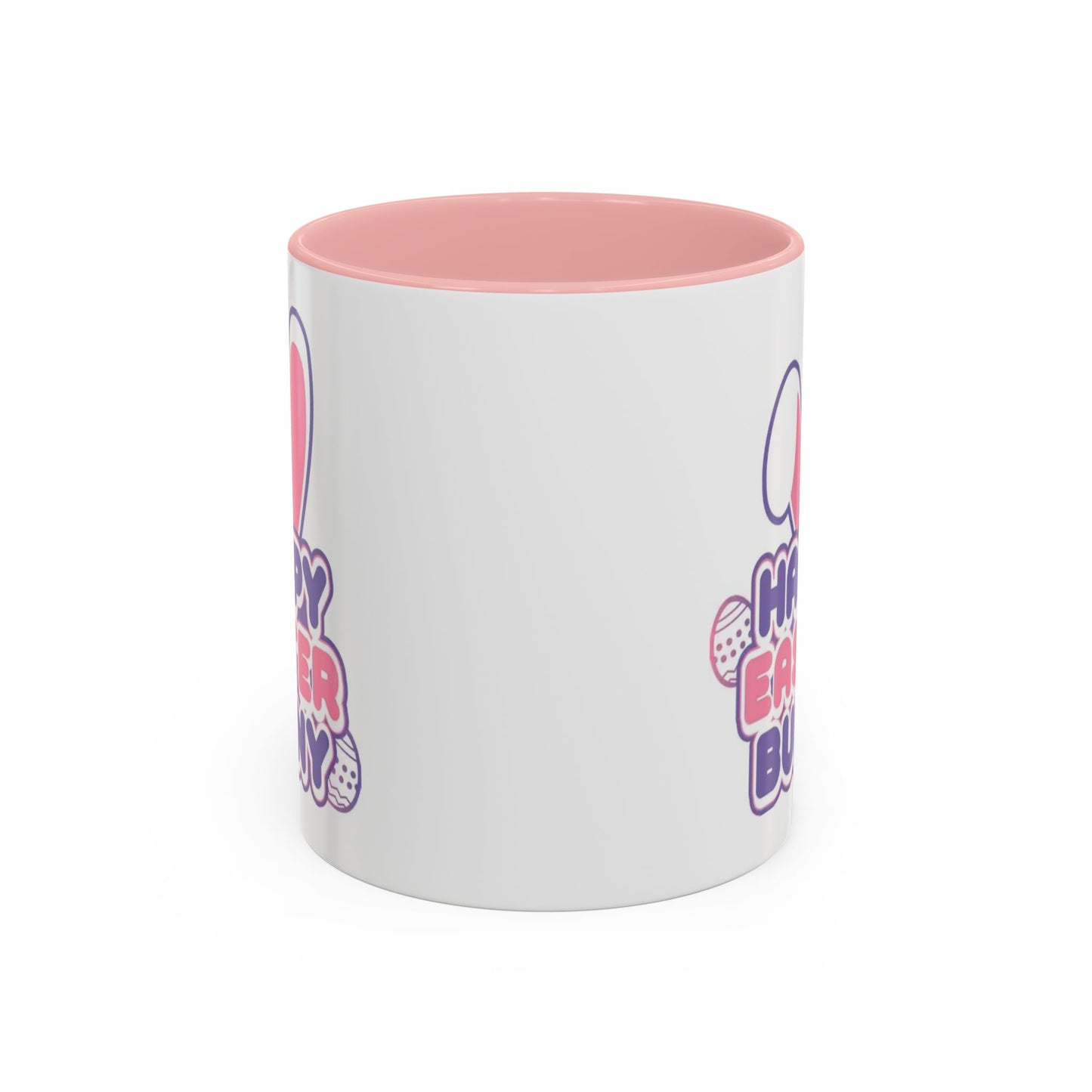 Happy Easter Bunny Accent Coffee Mug — Pink Interior 11/15oz, Cute Holiday Gift