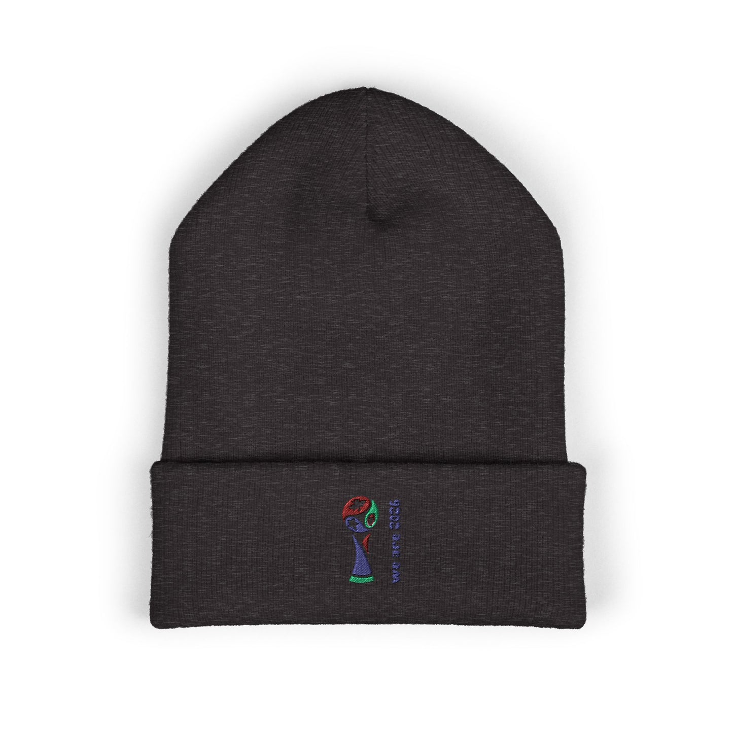 Embroidered 2026 World Cup Trophy Beanie — Soccer Fan Cuffed Knit Hat